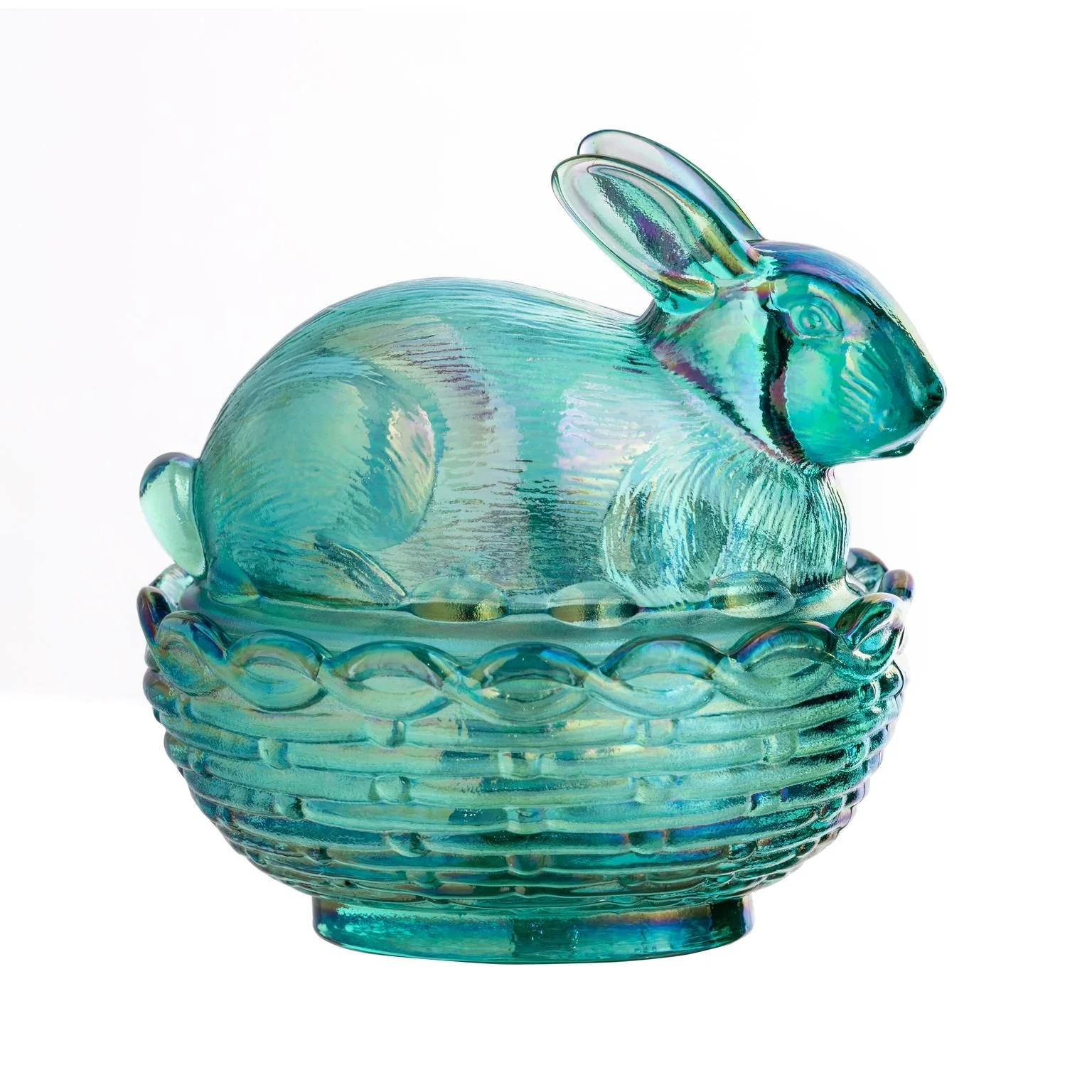 Covered Bunny Dish in Teal Luster
