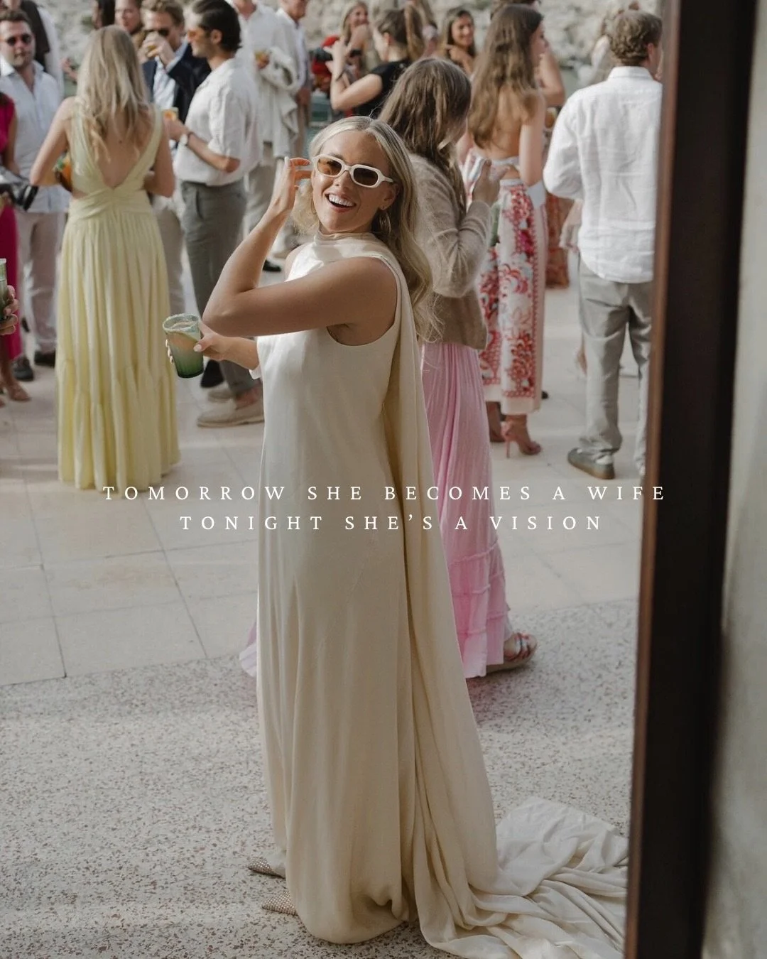 ZO &amp; WILLOW BRIDE | Emily @emily.kerner wore the Lirio gown by @cortanabrides for her get together evening before her wedding in Ibiza. 

The choice of the champagne color was truly perfect for the golden hour event. Lirio is the most effortless 