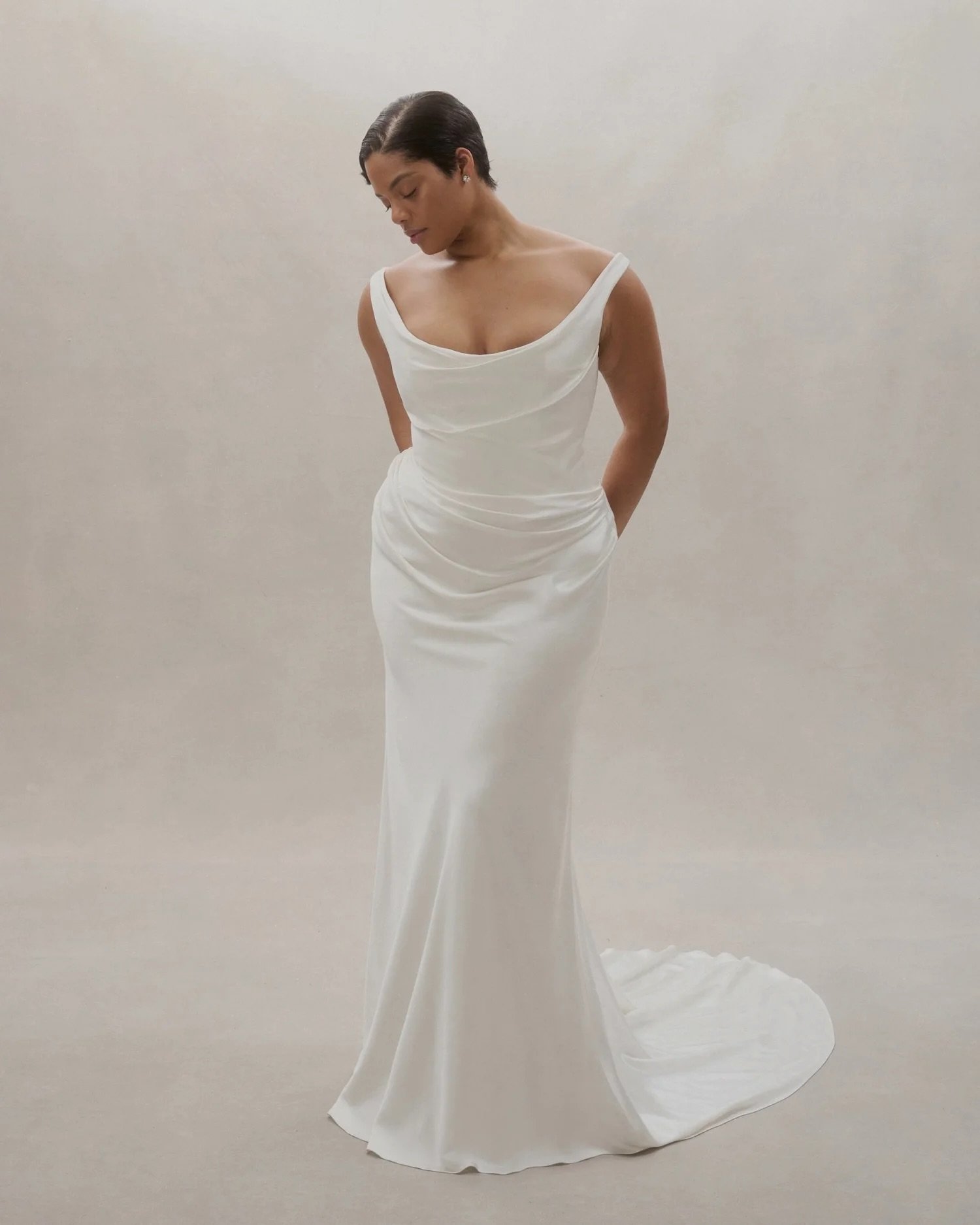 Where softness meets structure. 
Jacques wedding dress by @alexandragrecco has just arrived to @zoandwillowbridal. 
Jacques features a corset bodice, ultra-flattering wide neckline, and draped bias-cut skirt.

100% natural silk, designed and crafted 