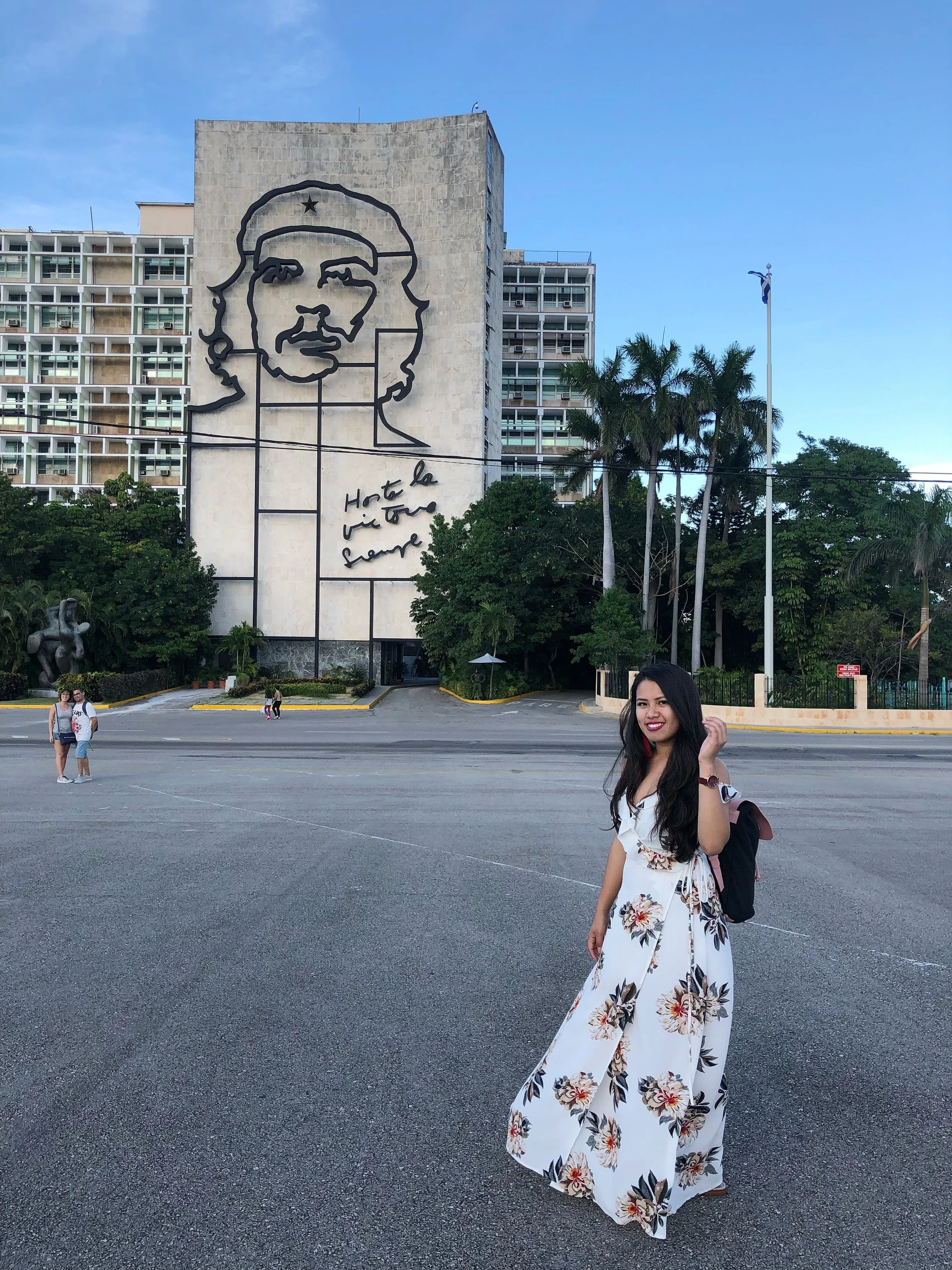 In front of the Che Guevara face in Plaza de la Revolucion