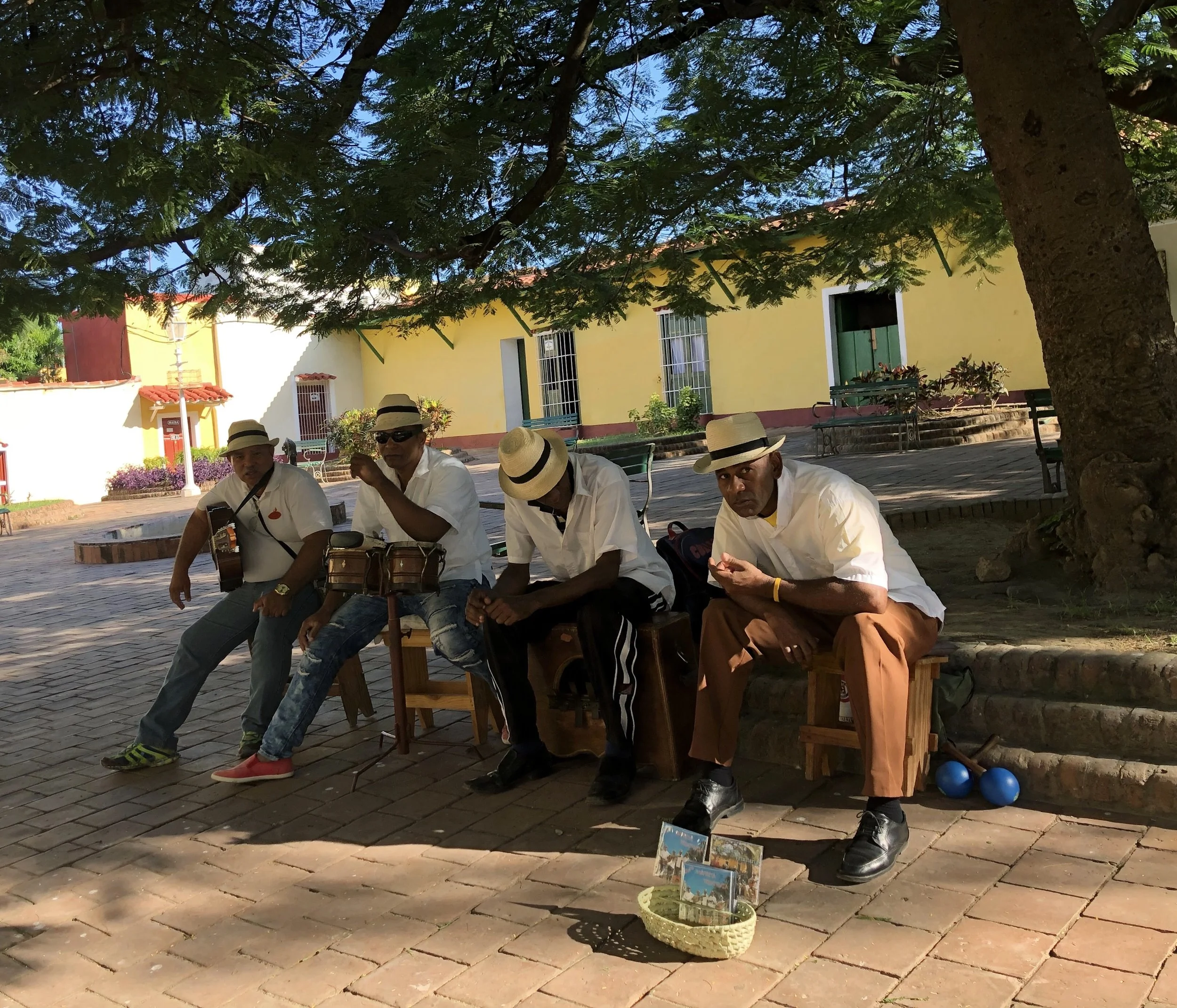 The streets were lined with people like this playing live music