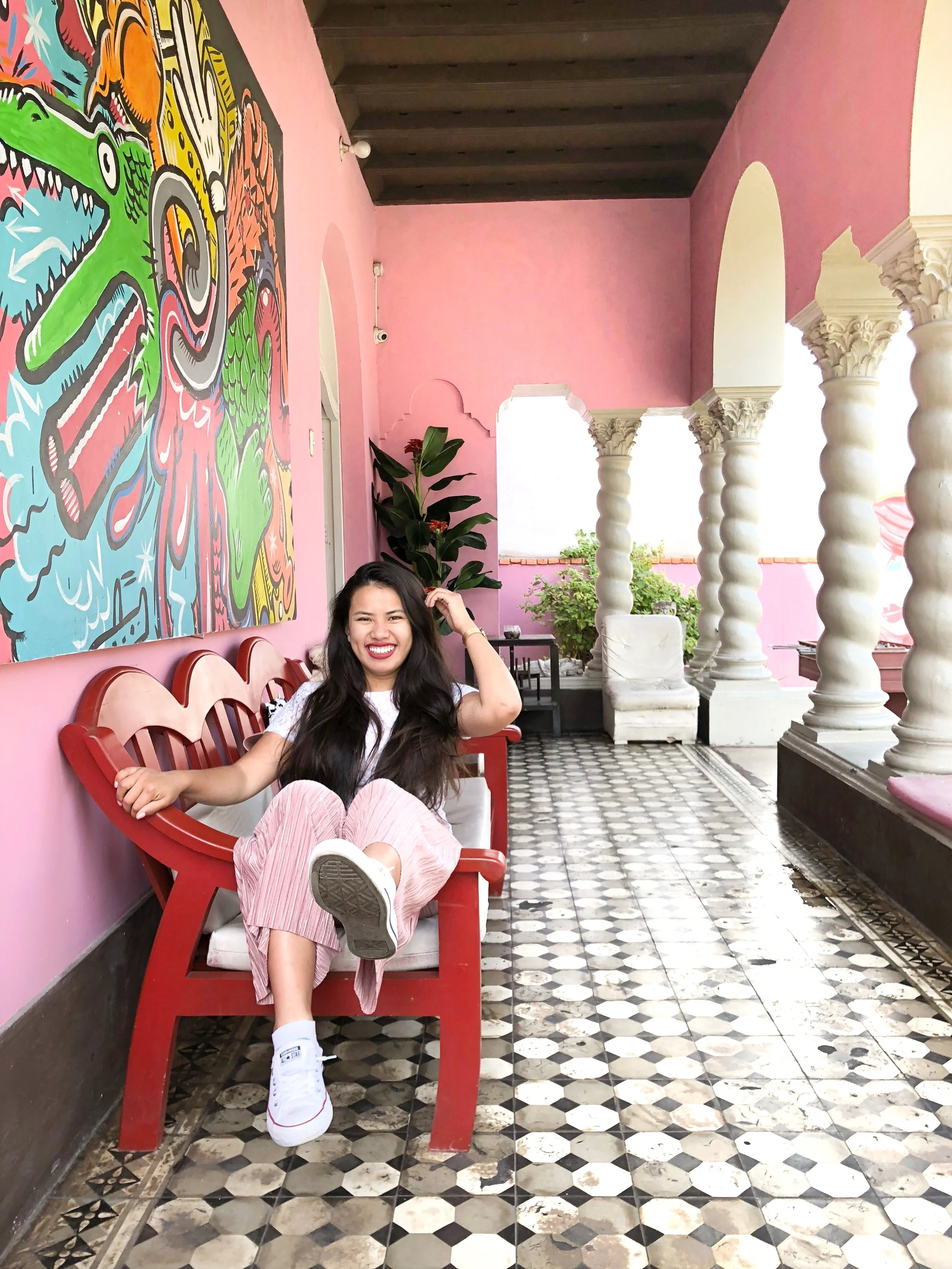 Outside one of the prettiest hostels I have ever stayed at in Miraflores (Lima, Peru) 