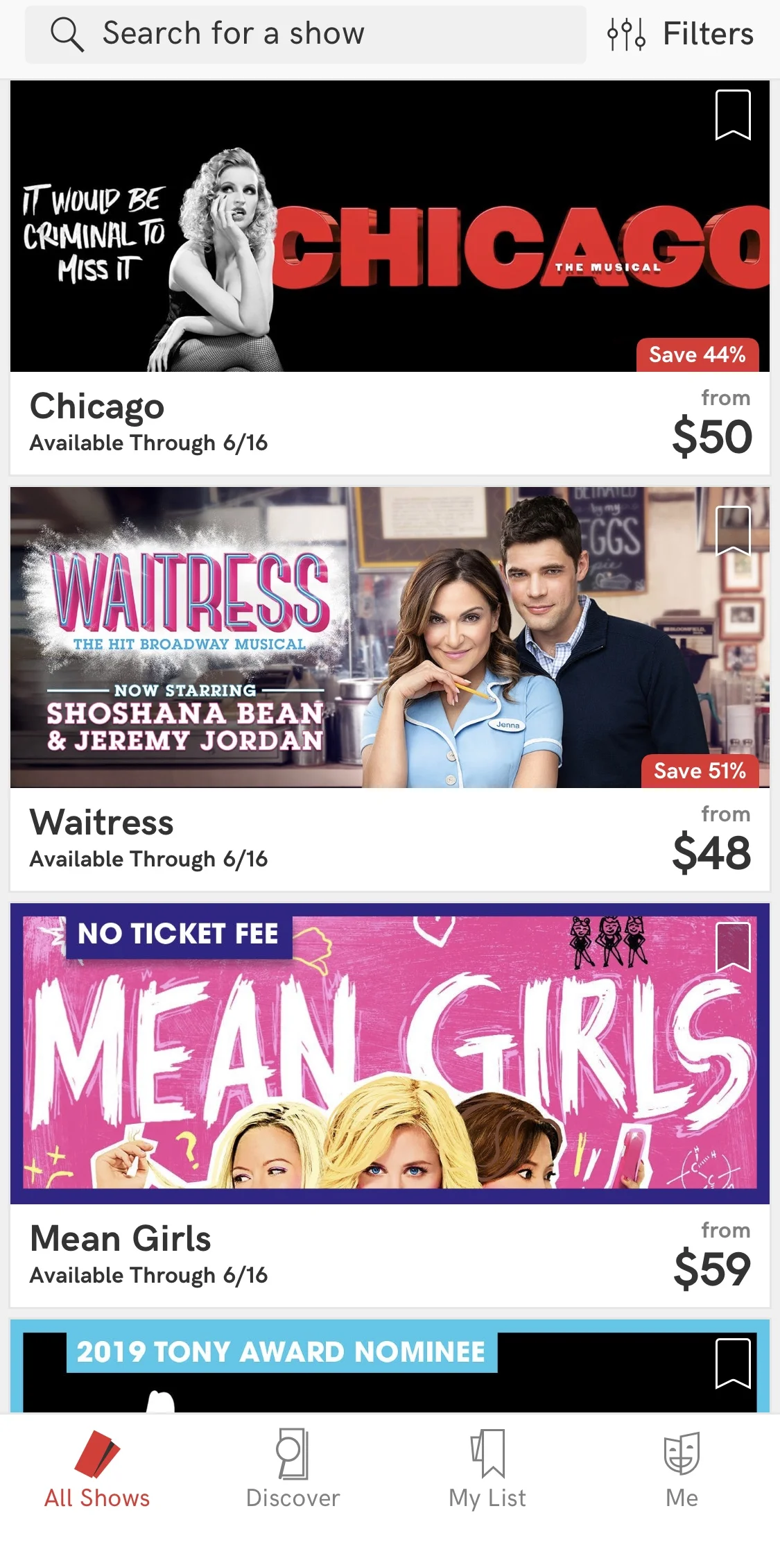 Today Tix — Sample as of today May 3, 2019