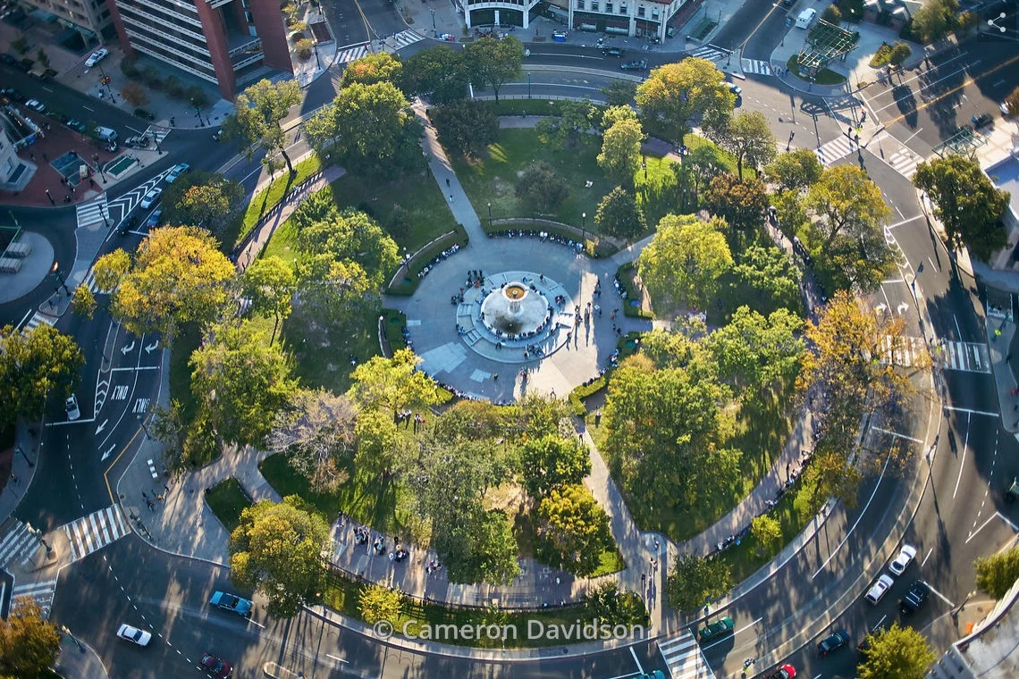 Aerial photograph of Dupont Circle in Washington DC