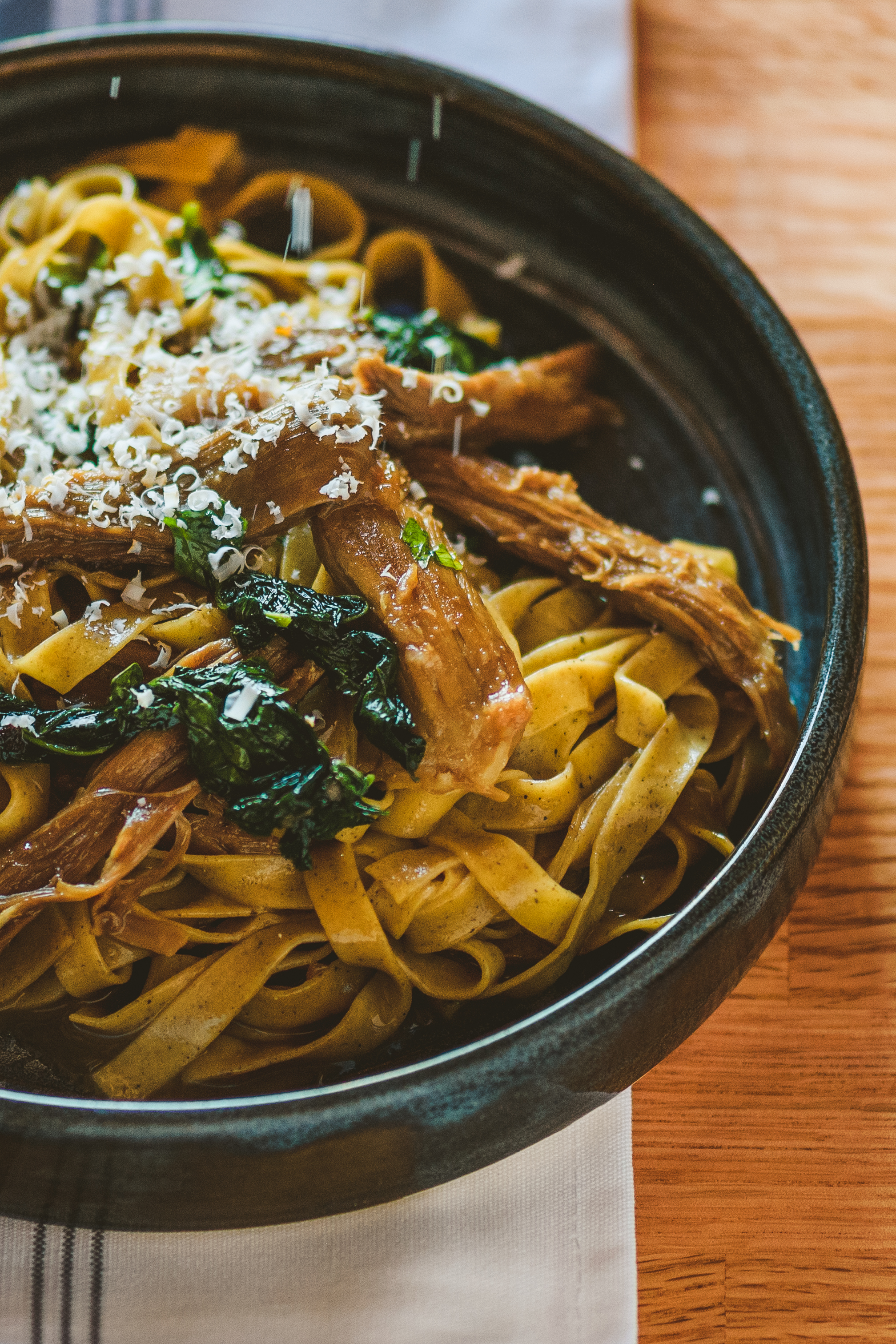 Tagliatelli Grano Arso with lamb shoulder, kale, and smoked ricotta salata.JPG