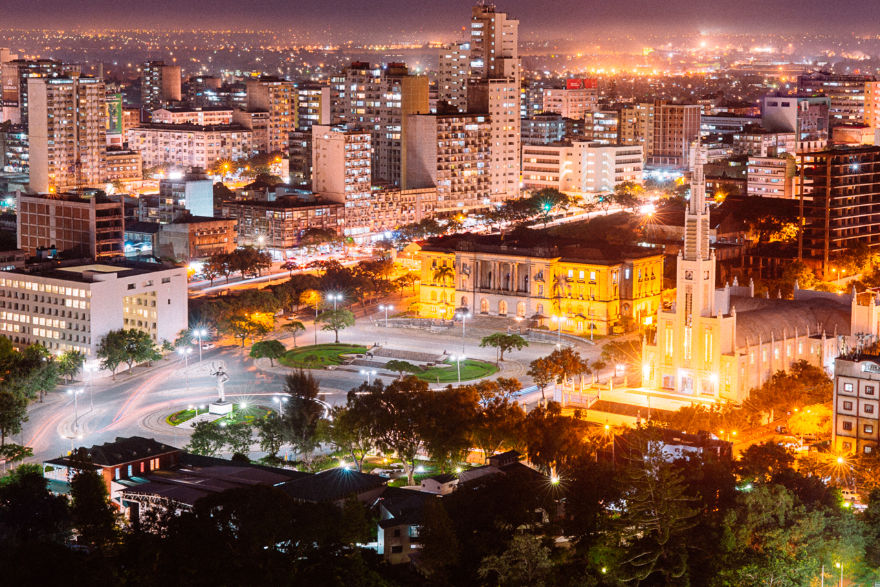  Aerial view of Maputo showing the Independence Square with the statue of Samora Machel 