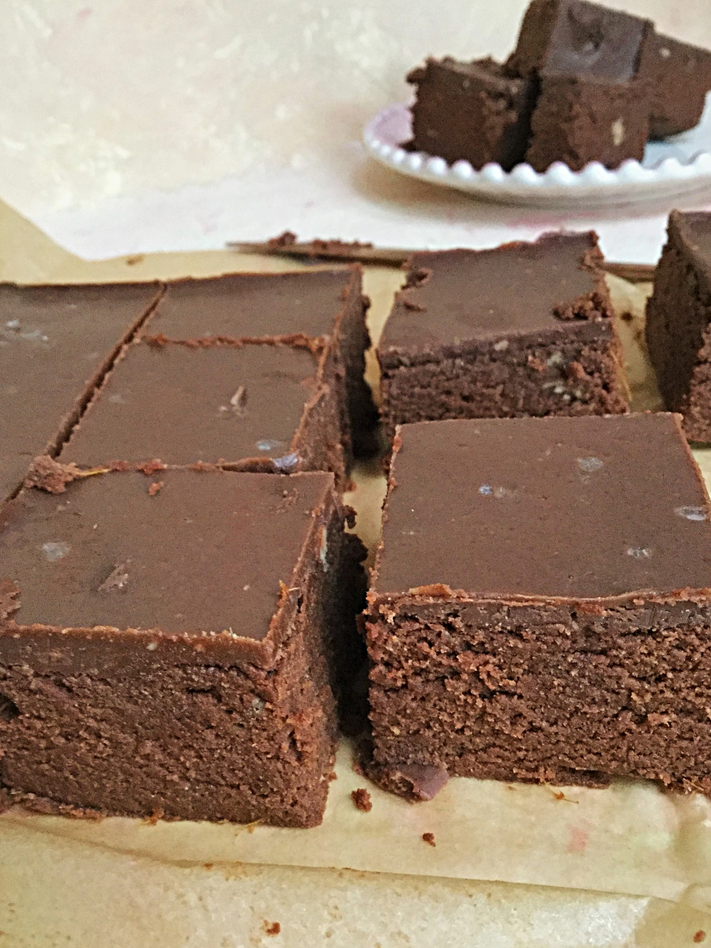 No bake sweet potato brownies with a peanut butter chocolate glaze