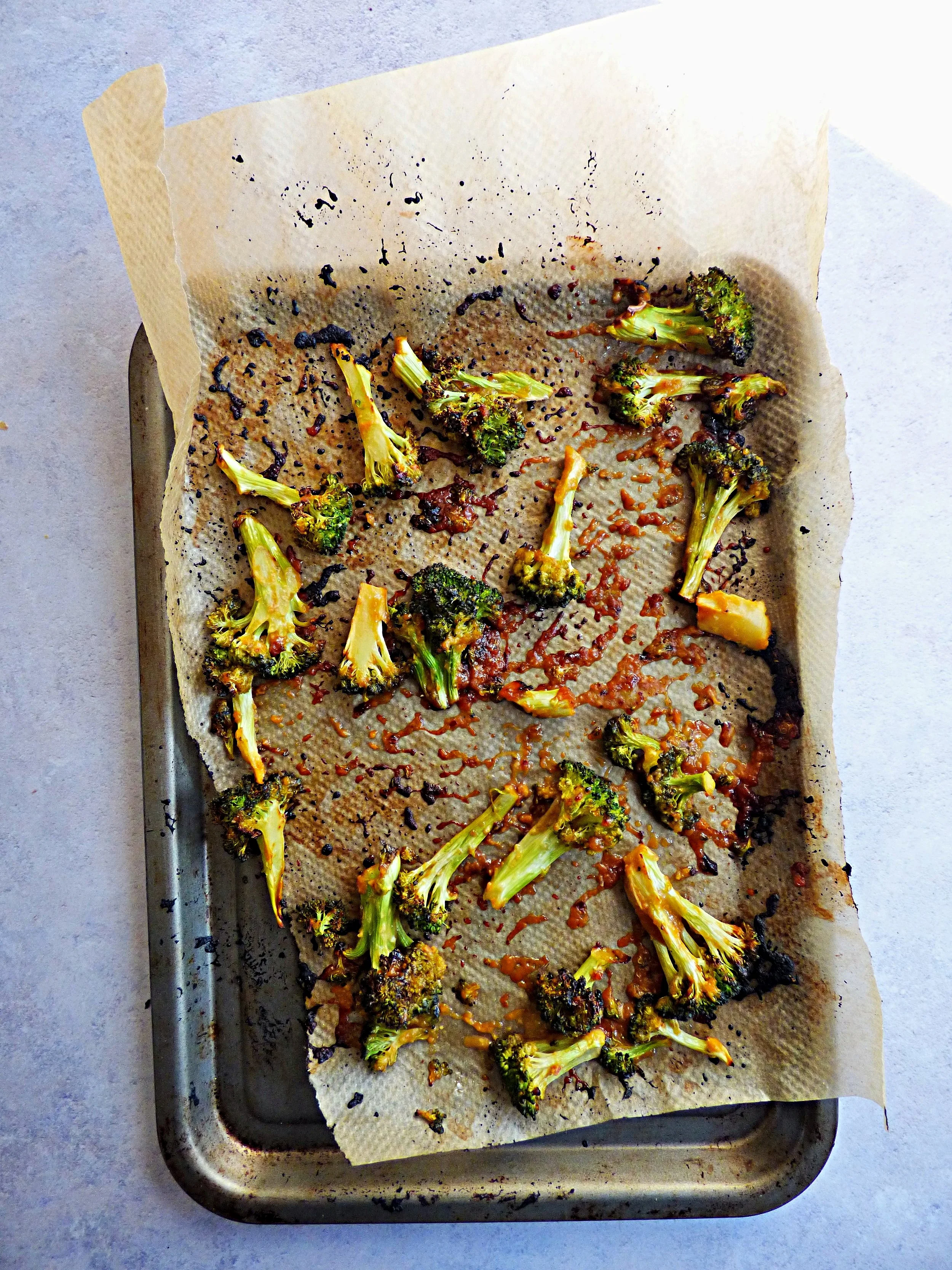 Miso glazed baked broccoli 