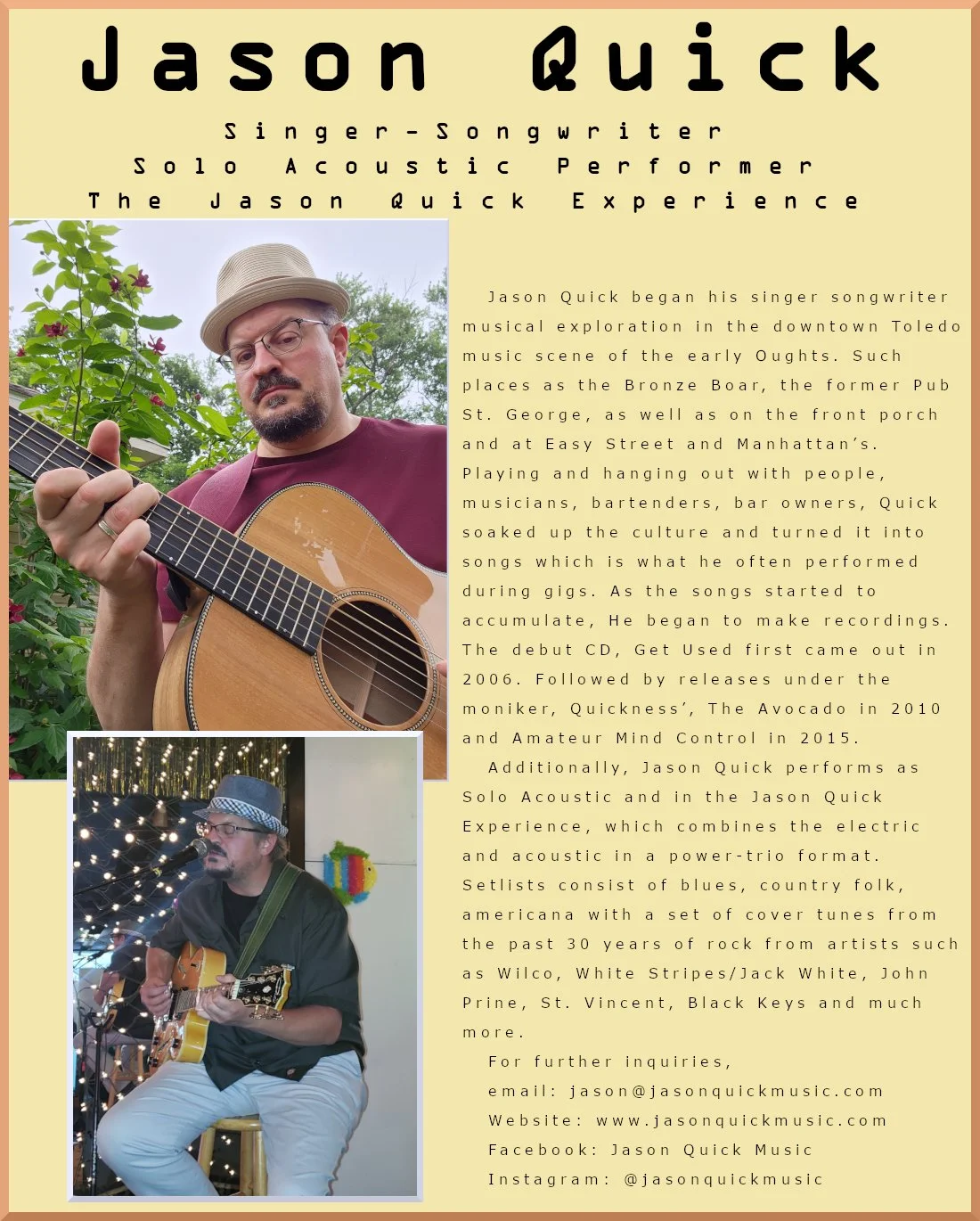 Picture of Man in a hat holding an acoustic guitar in front of a bush. Second picture of man in a hat sitting on a stool singing and playing guitar.