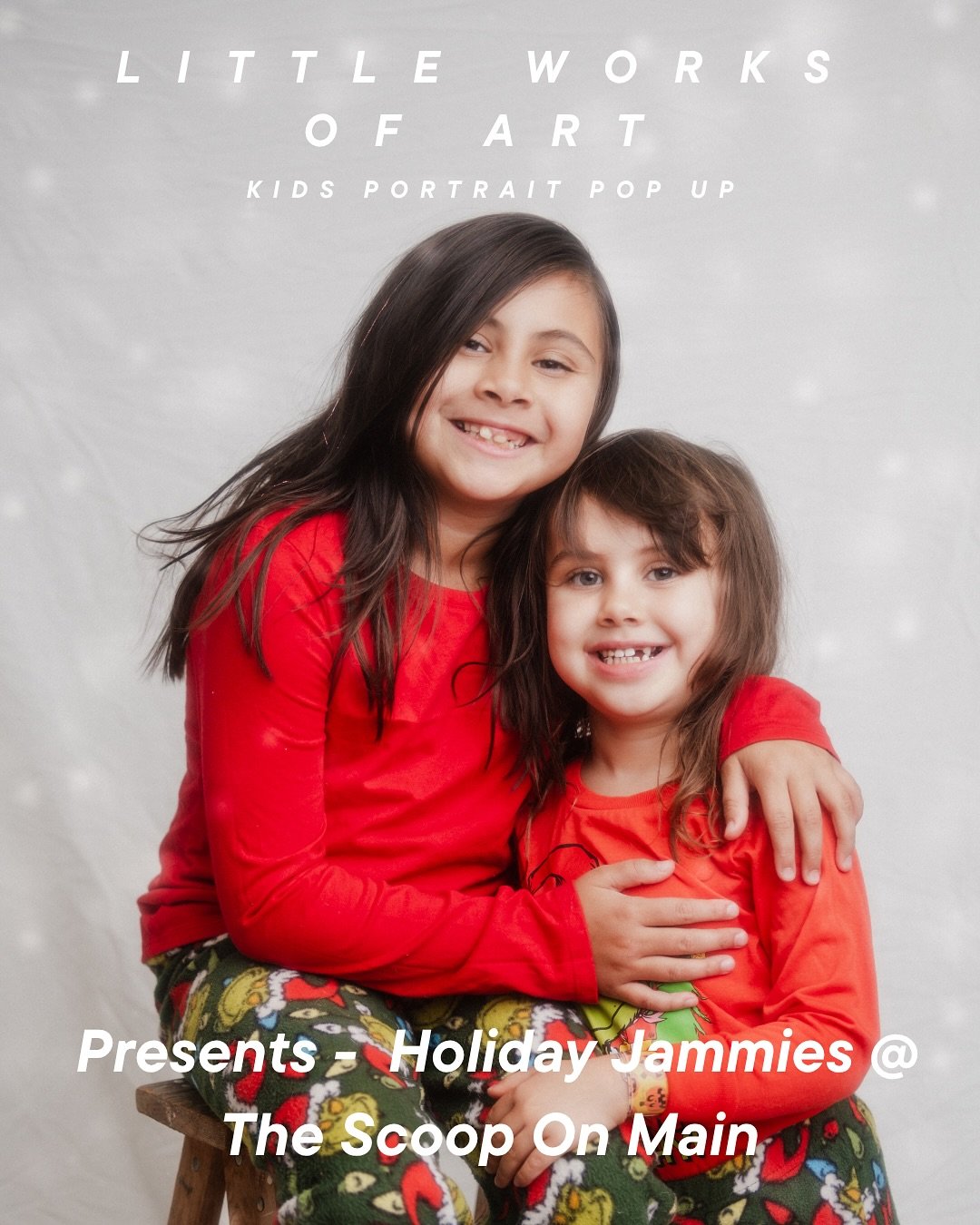 Holiday jammies. Sprinkles. Sticky fingers and big smiles. If your kids live in their pajamas this time of year, this one is for you. I&rsquo;m bringing my modern spin on child portraits to this special holiday pop up at The Scoop on Main. Think clea