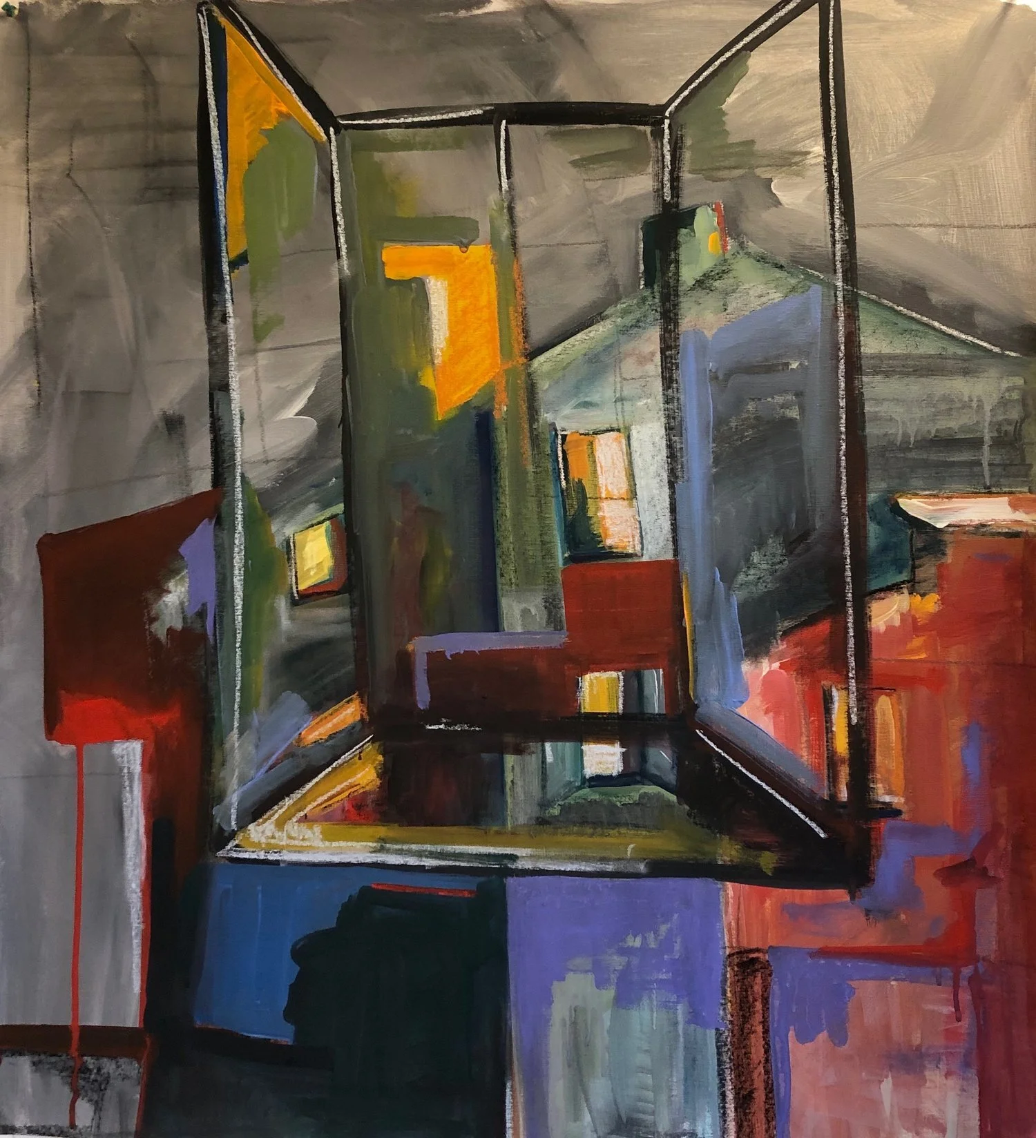 finestra, 4.5' x3', gouache, pastel, graphite on canvas