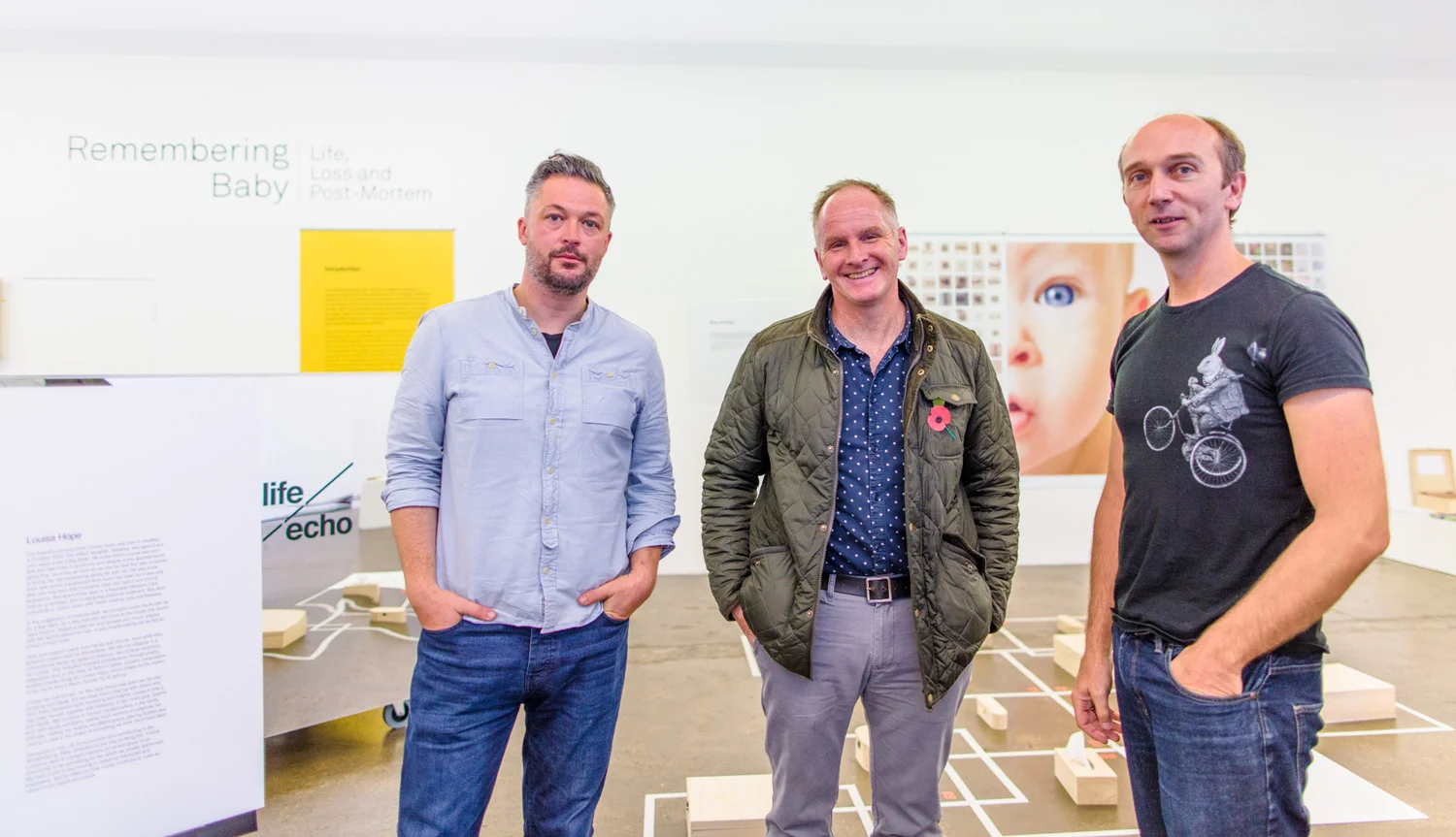 Artists Hugh Turvey (right) and Justin Wiggan (left) with Andrew Bomford (centre) from BBC Radio 4 - pictured recording an interview for Eddie Mair's PM show (aired 6th November 2017).