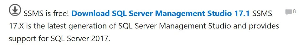 Click on the Download SQL Server Management Studio 17.1 link.