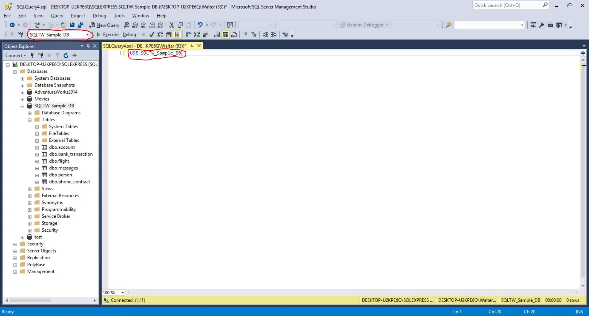 Associate your query with the SQLTW_Sample_DB