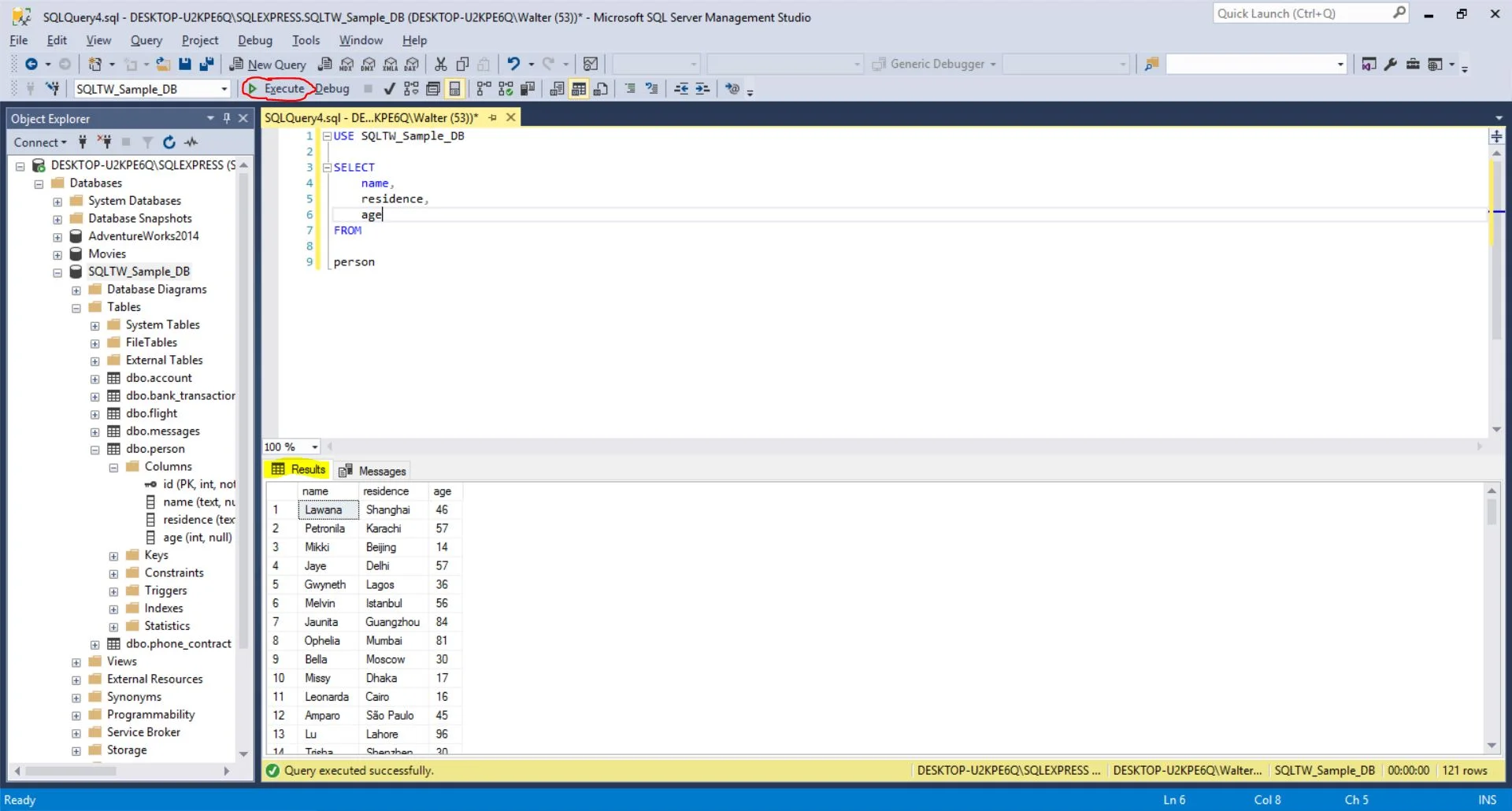 Execute your query and view its results in the Results pane