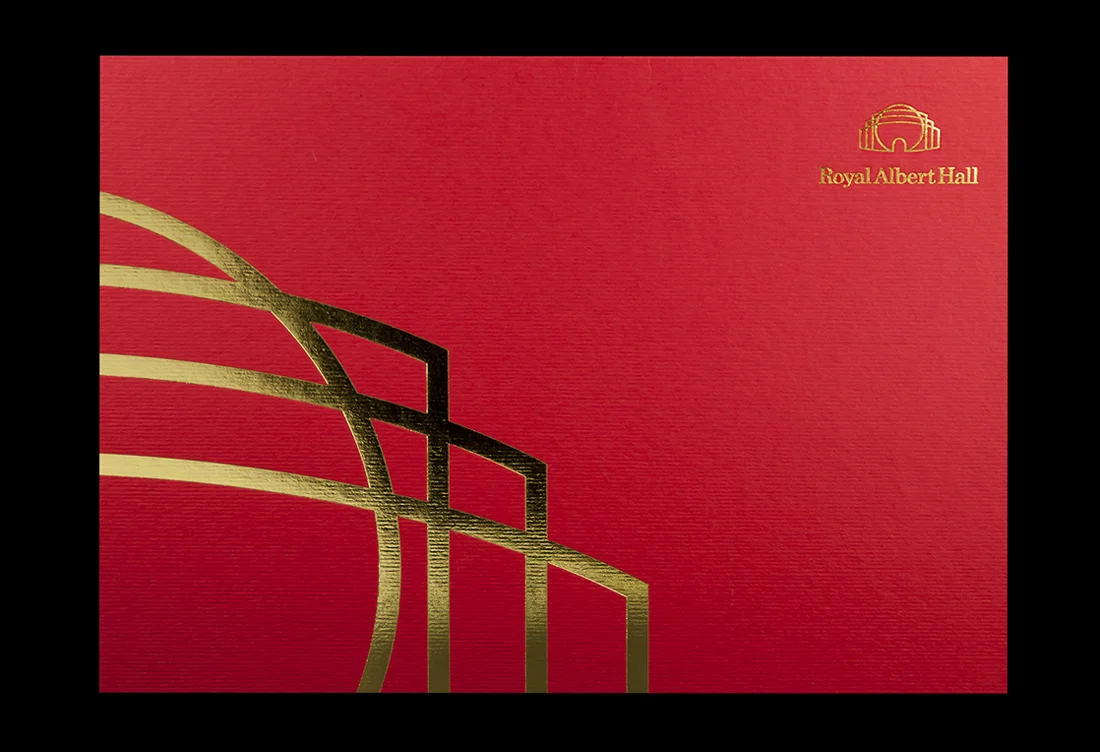 Front cover gold foiled onto textured red card