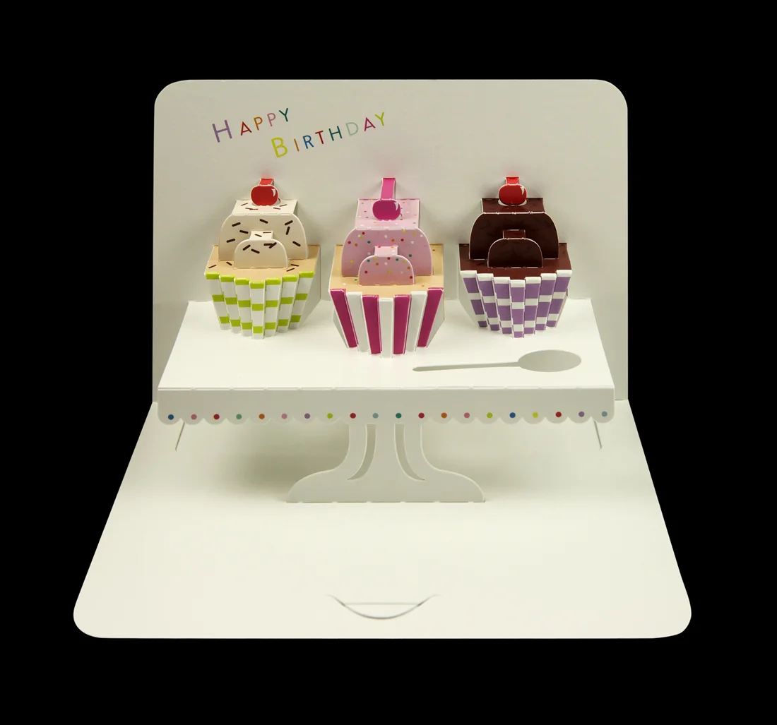 Illustrative ‘Happy Birthday’ cupcakes pop-up card