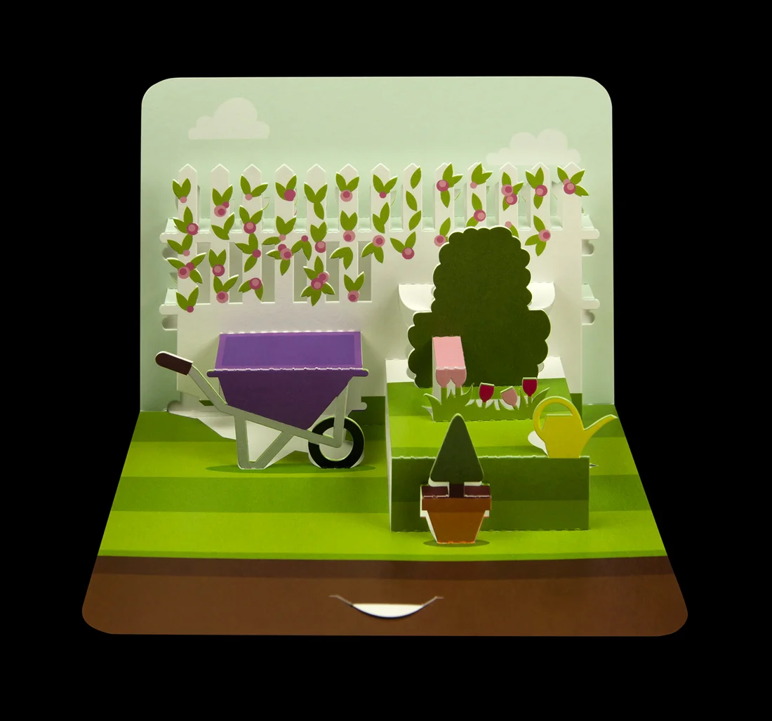 Illustrative scenic gardening pop-up card