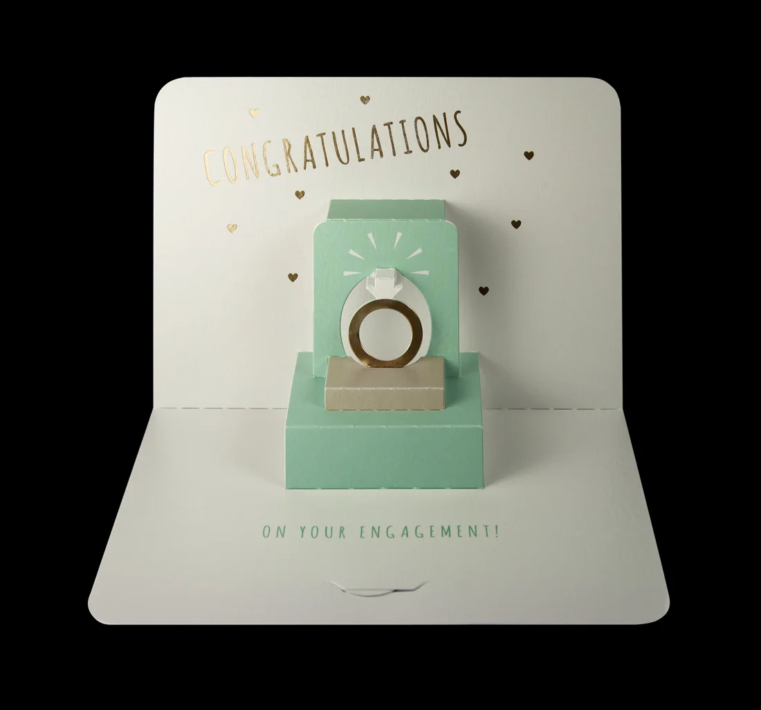 Illustrative ‘Congratulations’ ring pop-up card