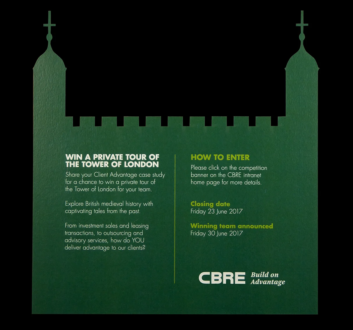Laser-cut Tower Of London competition mailout back.