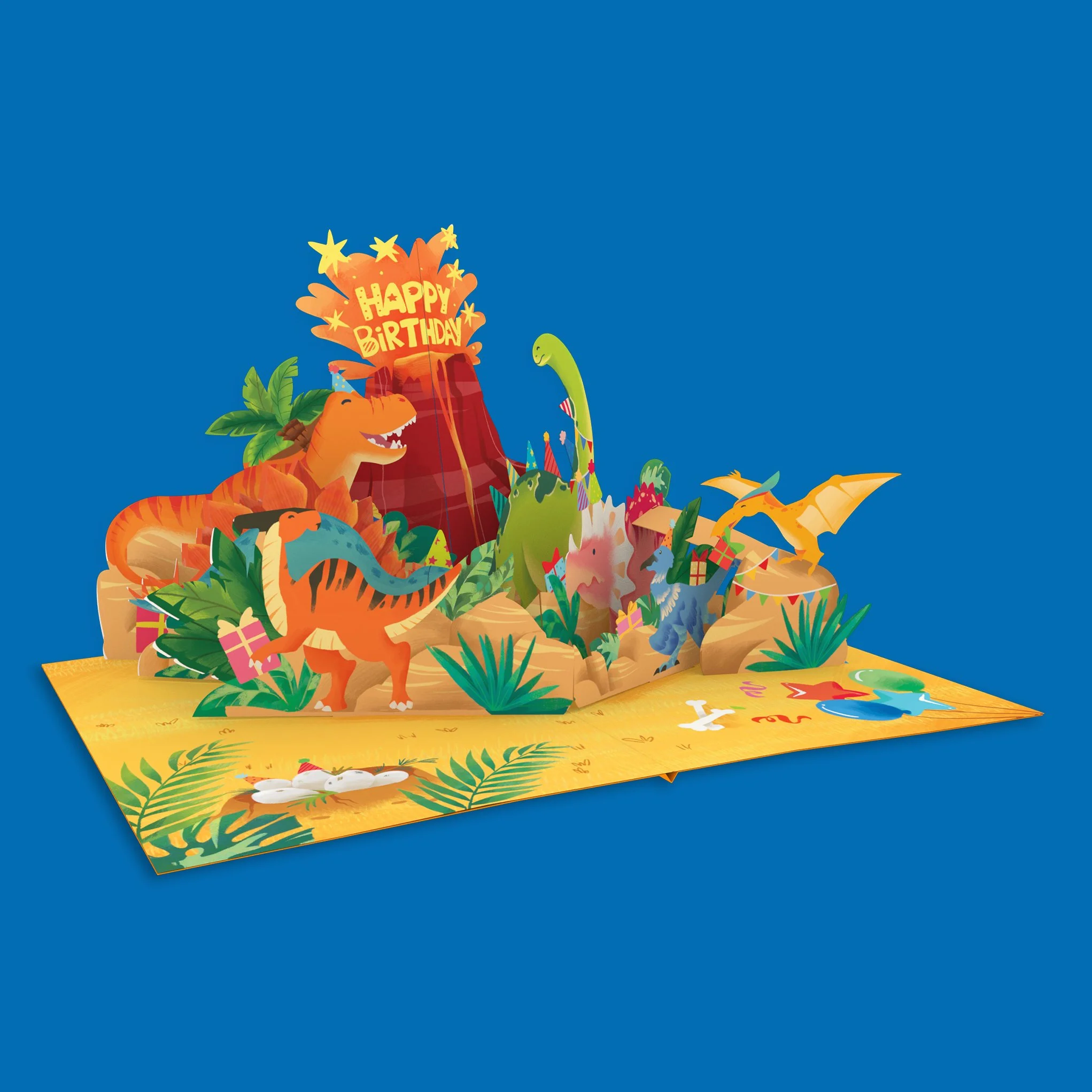 Dinosaur birthday popup card angled view.jpg