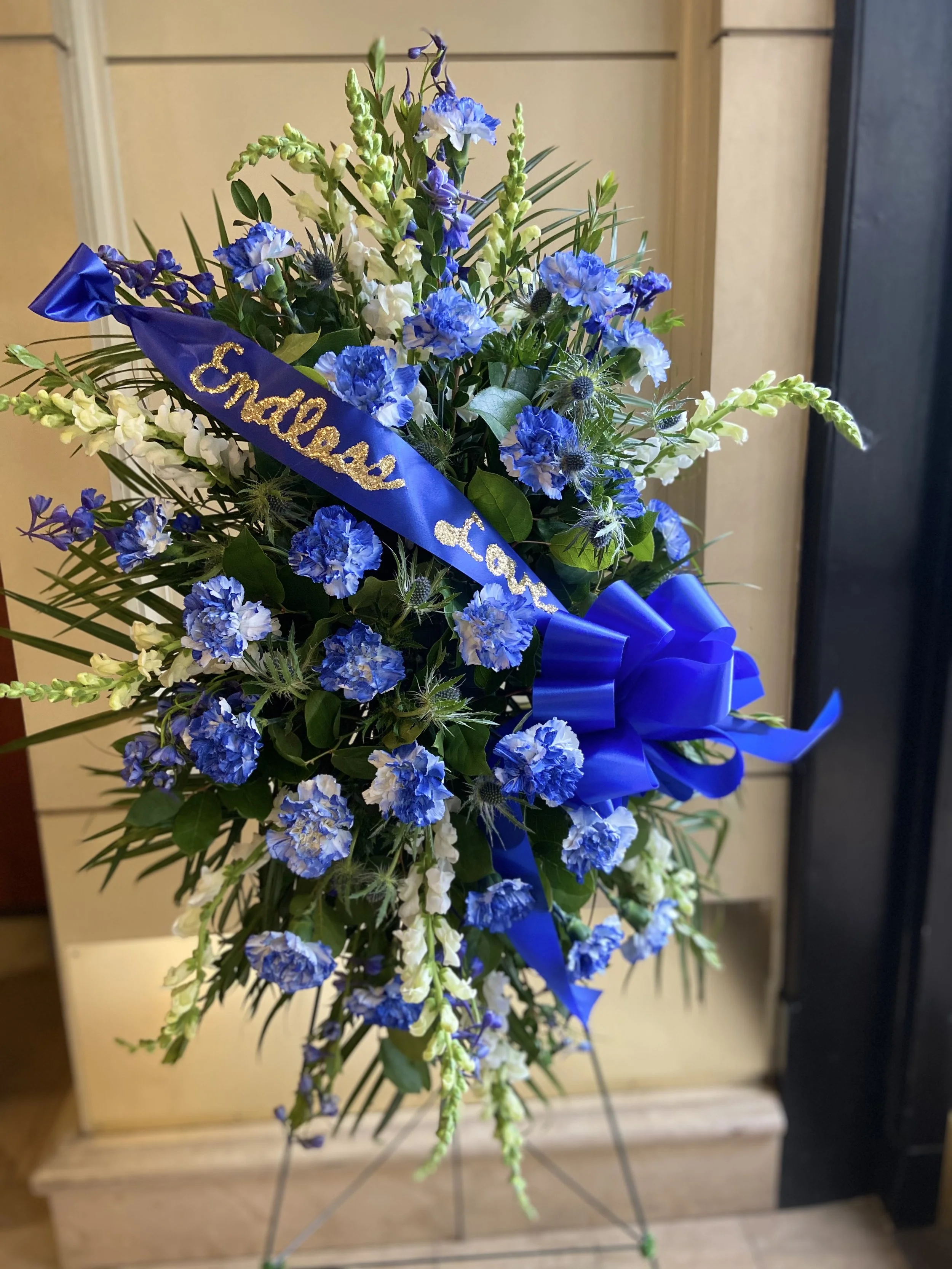 Sympathy - Blue and White Standing Spray