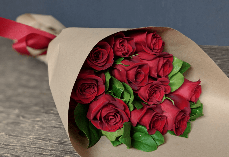 Wrapped Rose Bouquet  (Color Options: Yellow, Orange, Lavender)