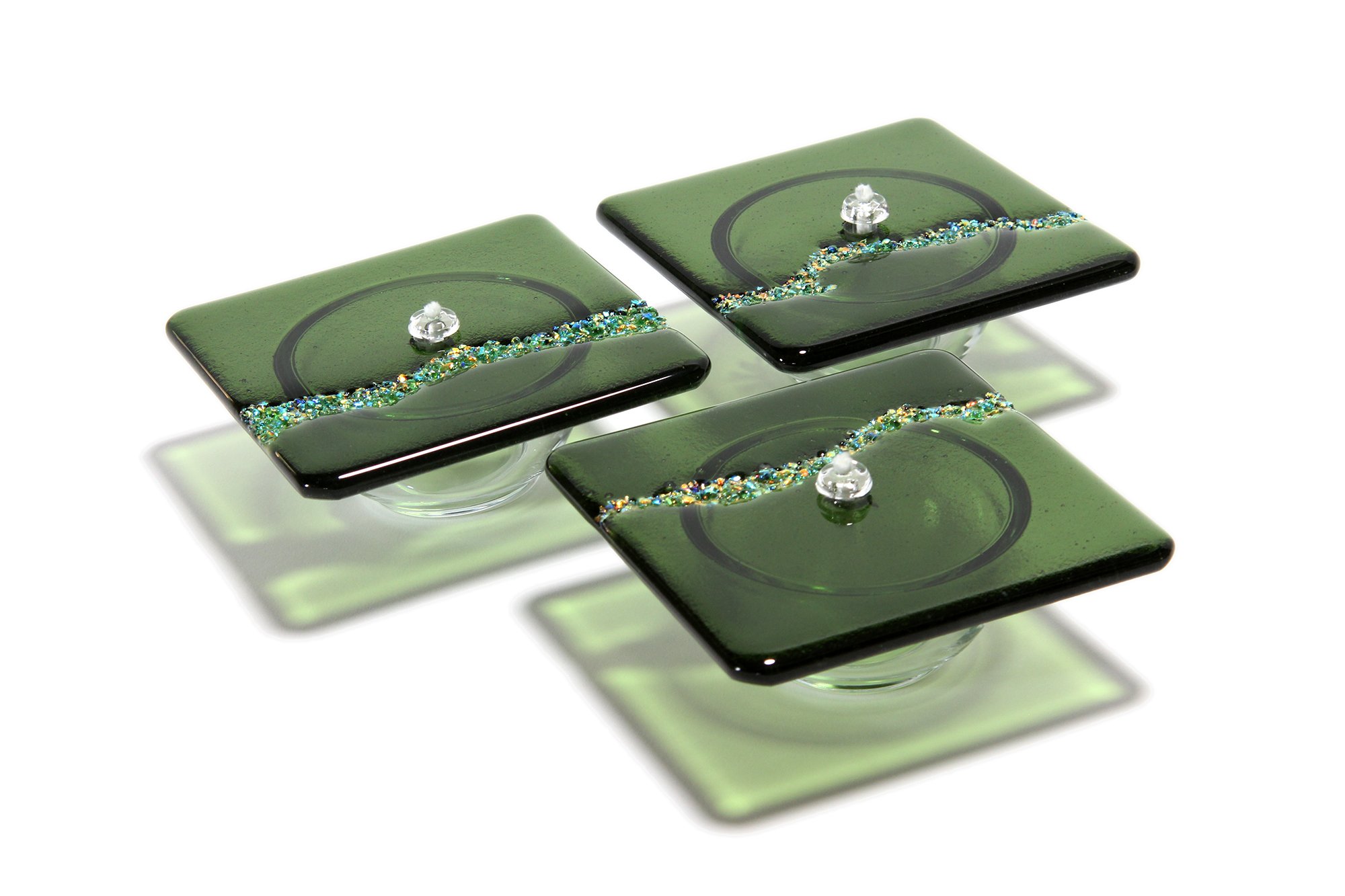 deep green river, glass art candle, 4.25" or 5" square or 5x10"