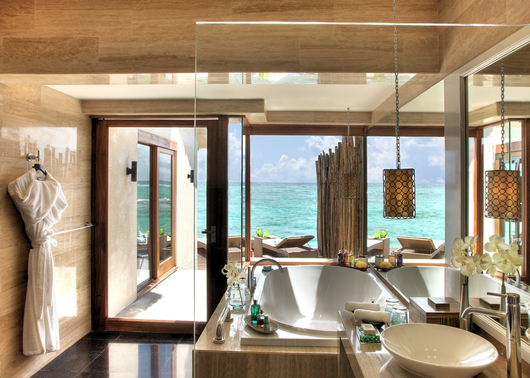   Bath with a view in a Water Villa (photo credit: Taj Hotels)   