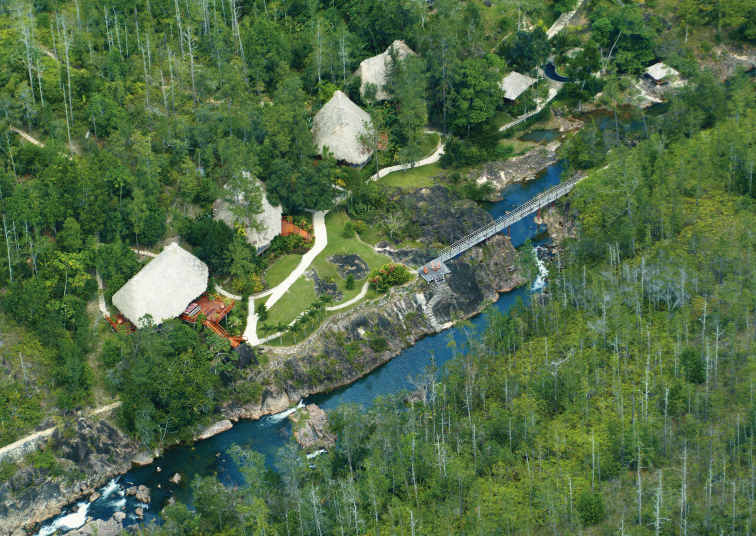   An overhead look at Blancaneaux Lodge (photo credit: The Family Coppola Hideaways)  