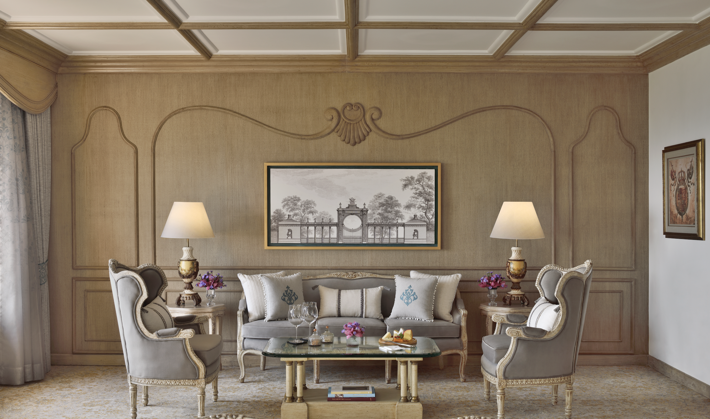 Sitting room of a Grand Luxury Suite at the Taj Mahal Hotel in New Delhi, India