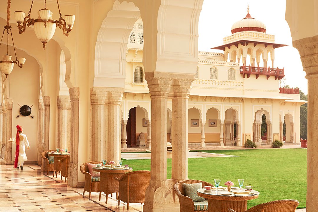Verandah Cafe for outdoor dining at Taj Rambagh Palace in Jaipur, India