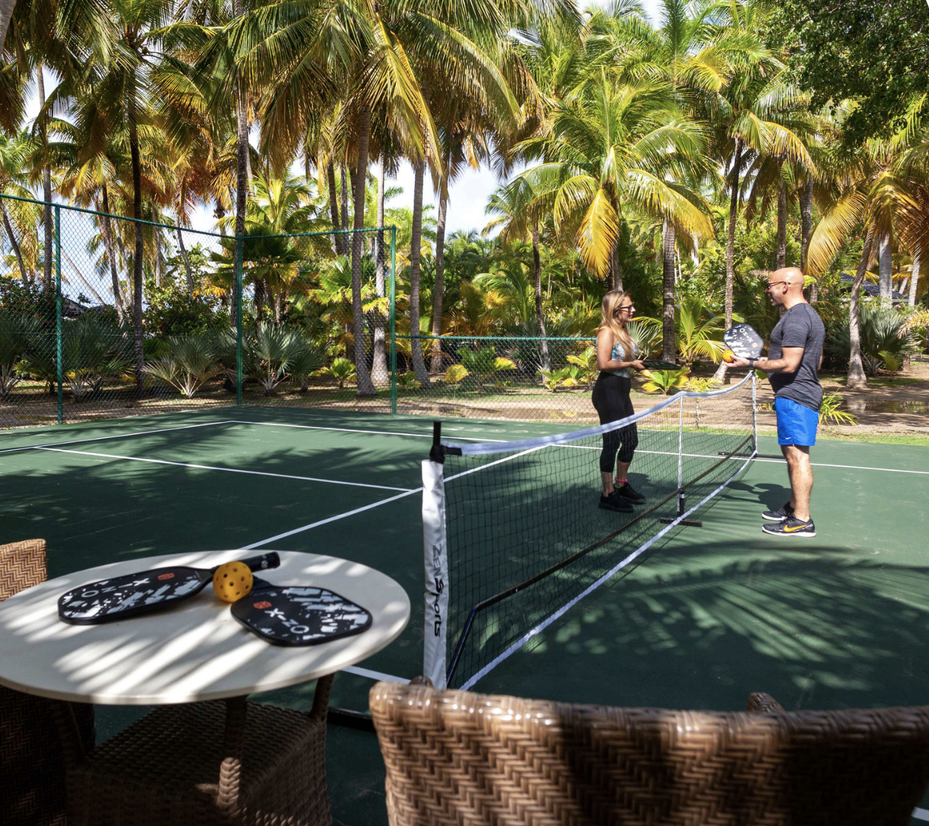 Championship tennis court with tennis pros at Curtain Bluff all-inclusive resort in Antigua