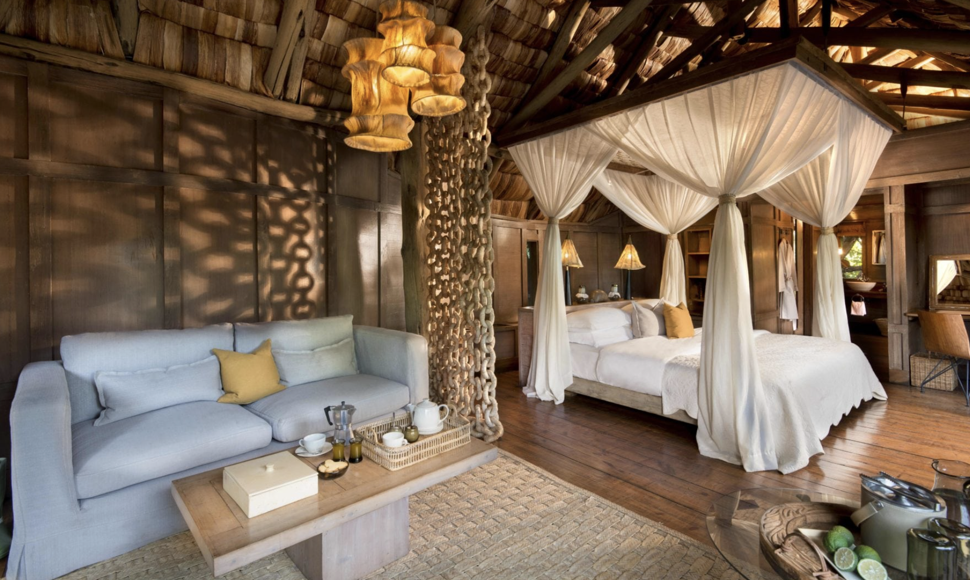 Bedroom at the andBeyond Lake Manyara Tree Lodge in Tanzania, Africa