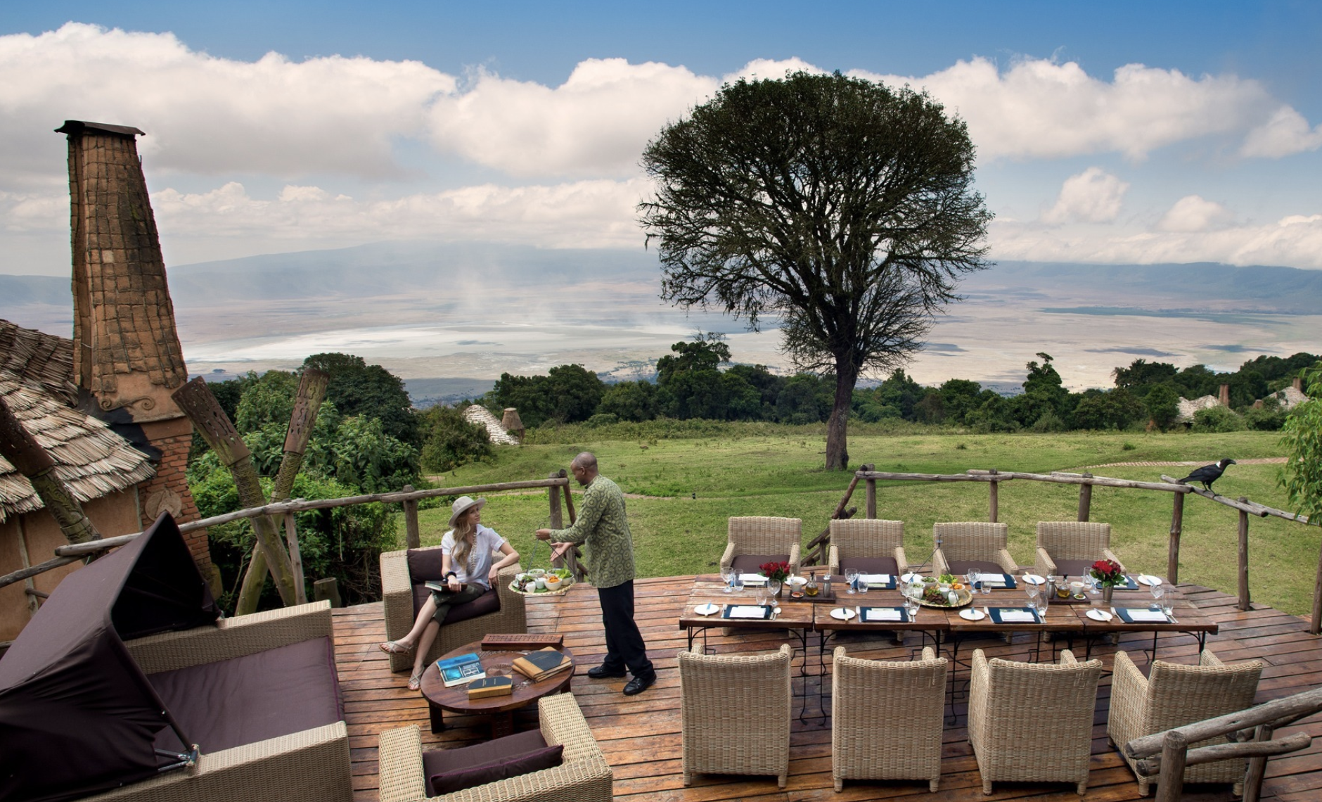 Outdoor dining at the andBeyond Ngorongoro Crater Lodge in Tanzania, Africa