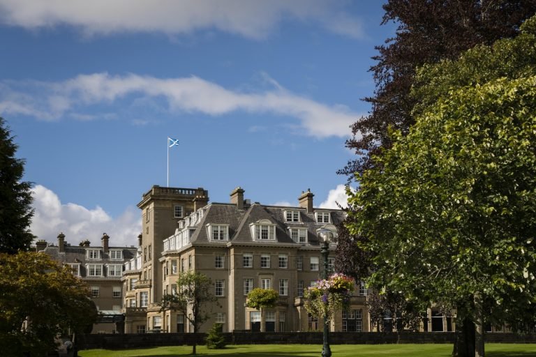 The beautiful facade of Gleneagles luxury country retreat in the Highlands in Scotland