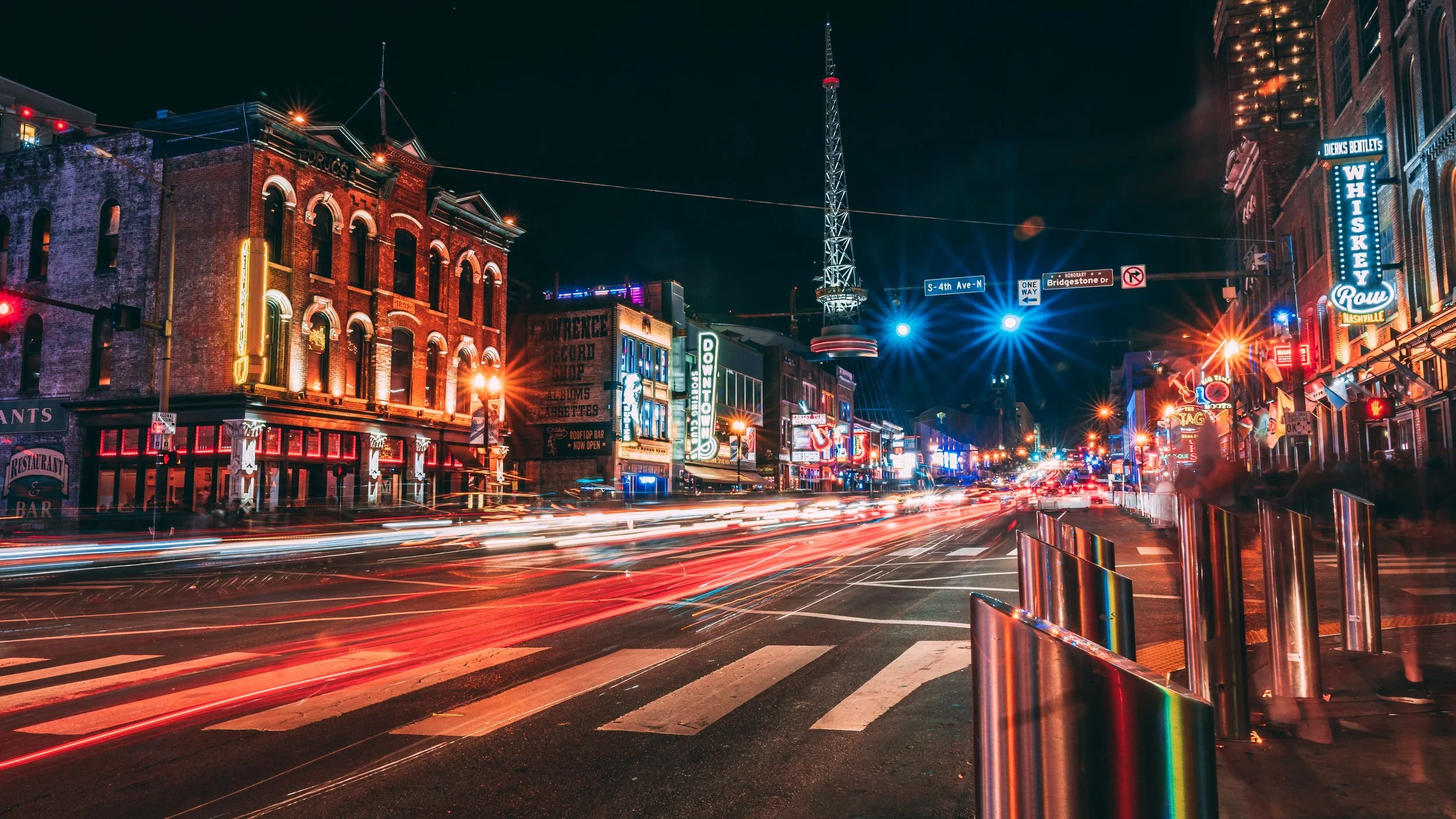 Downtown Nashville in the evening during a private travel itinerary with American Stories Travel and Poe Travel