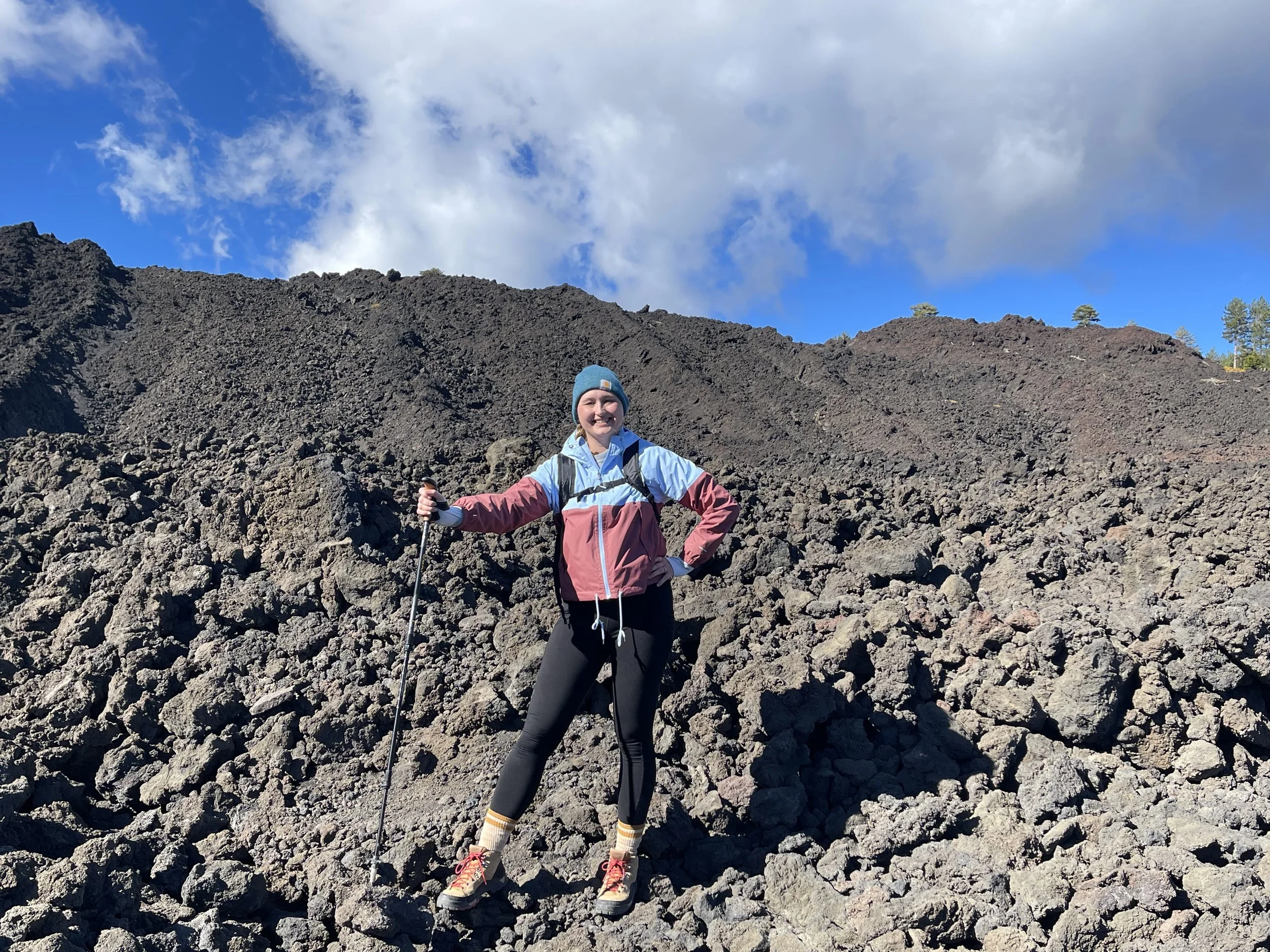 Erika from Poe Travel hiking Mount Etna in Sicily with Butterfield & Robinson on an active travel trip