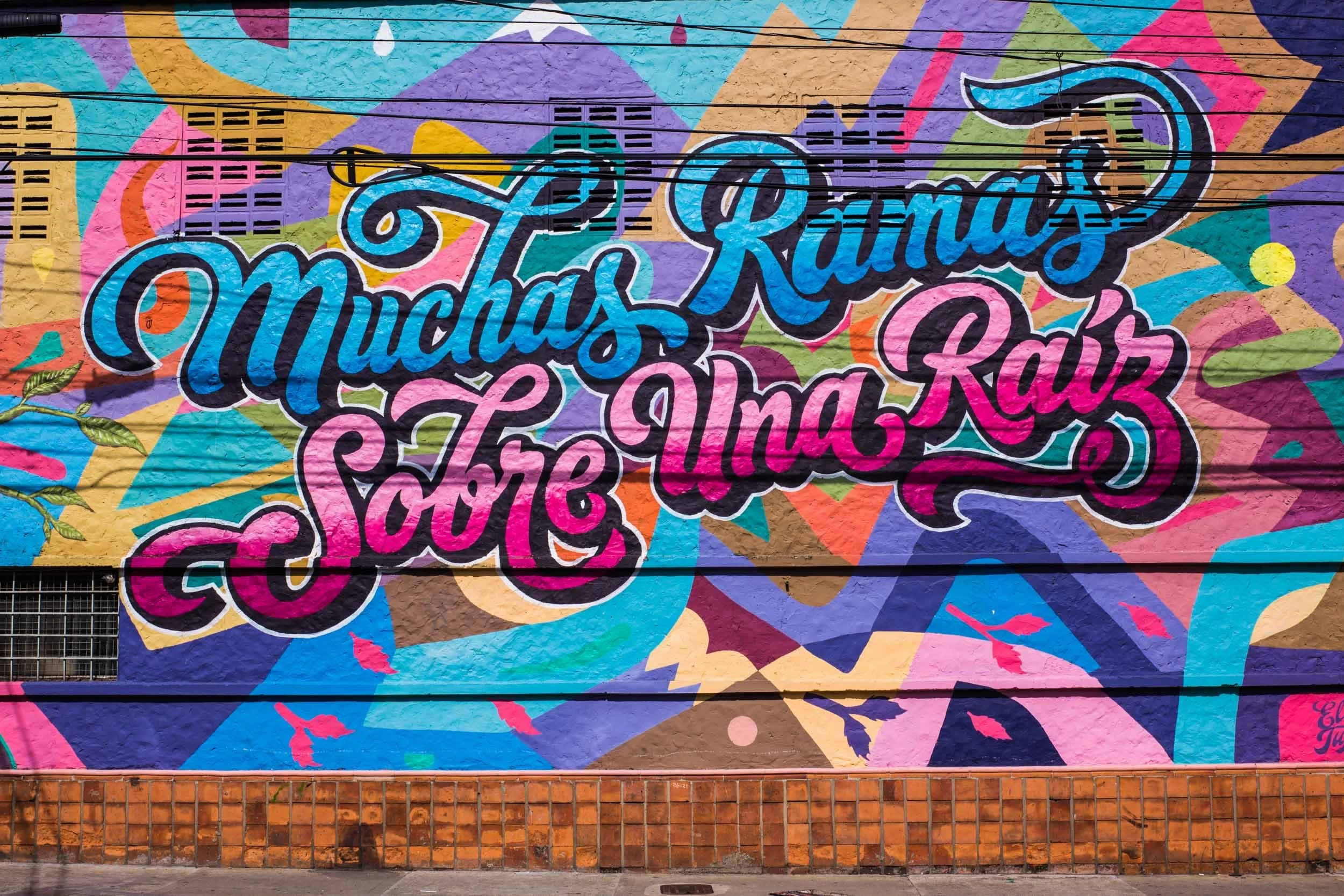 Colorful street art mural in Medellin Colombia on a private street art graffiti tour