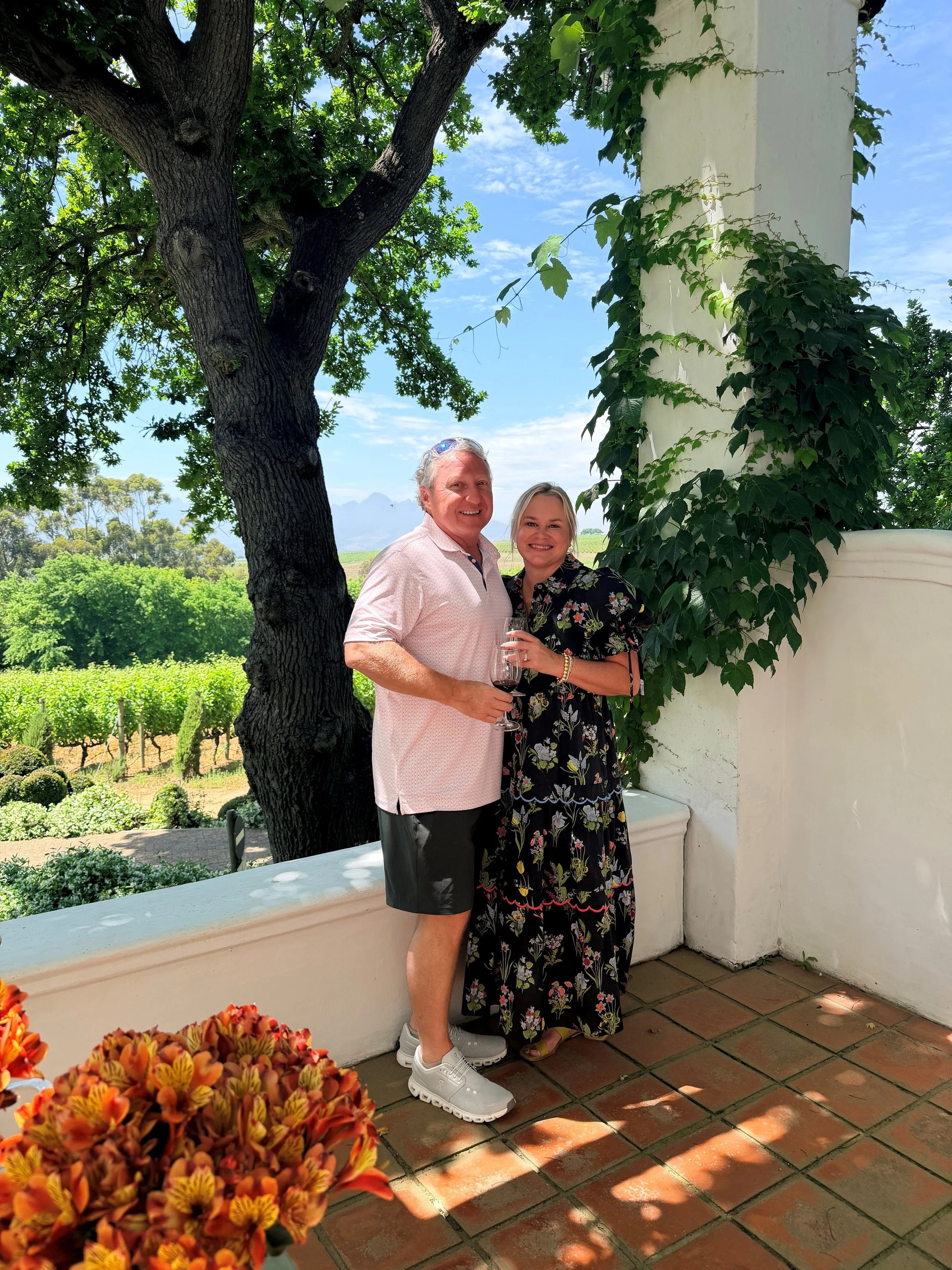 Karen & Mike Garrett exploring wine country in South Africa on a luxury safari with Exeter Safaris and Poe Travel