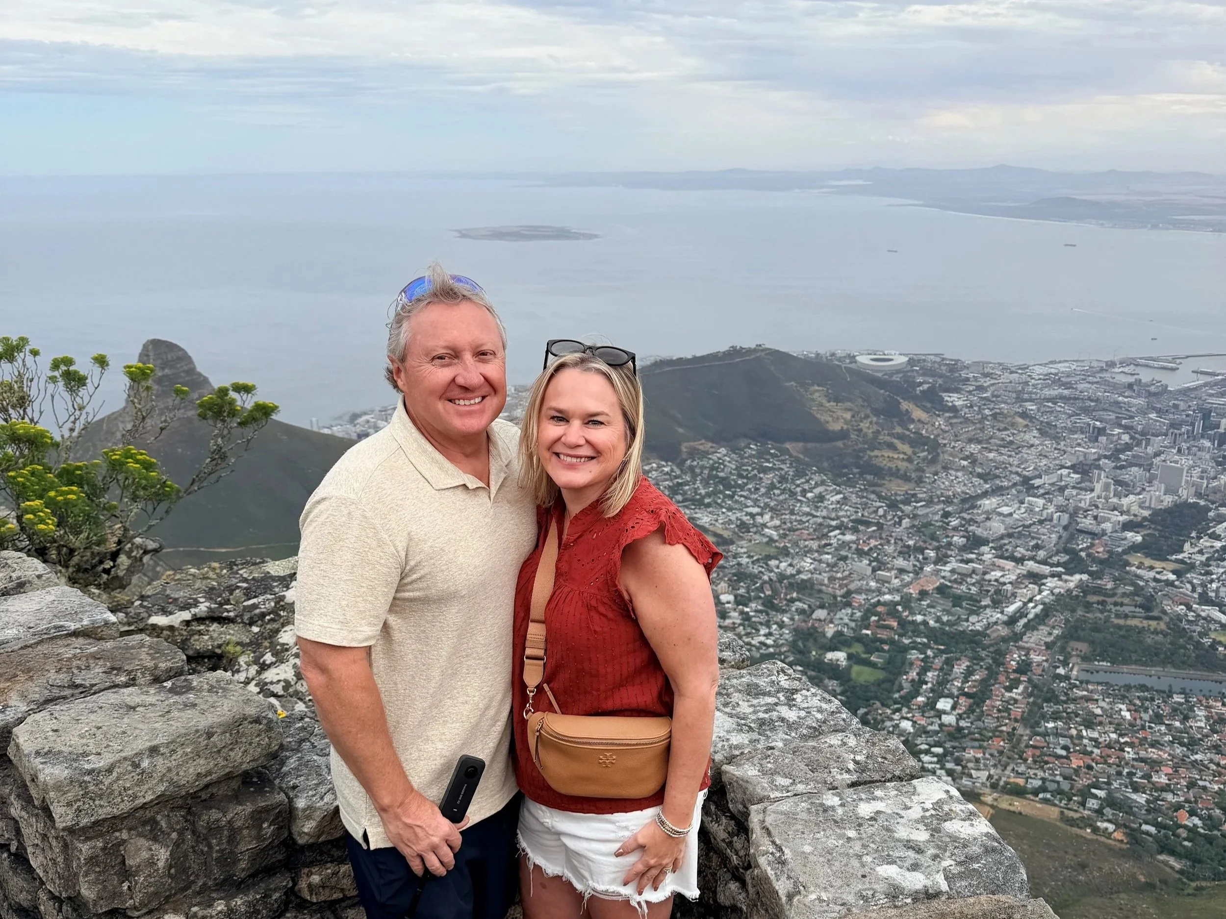Mike & Karen Garrett on the top of Table Mountain in Cape Town, South Africa, with Poe Travel and Exeter Safari Company