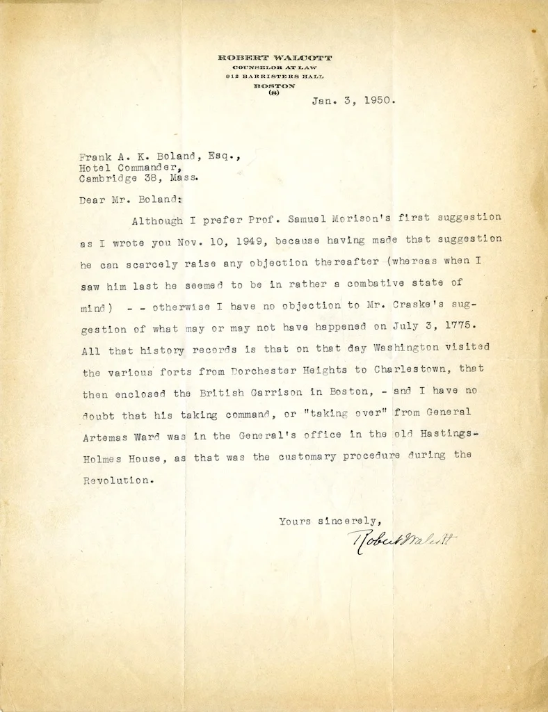 Robert Walcott, counselor at Law, to Frank A.K. Boland