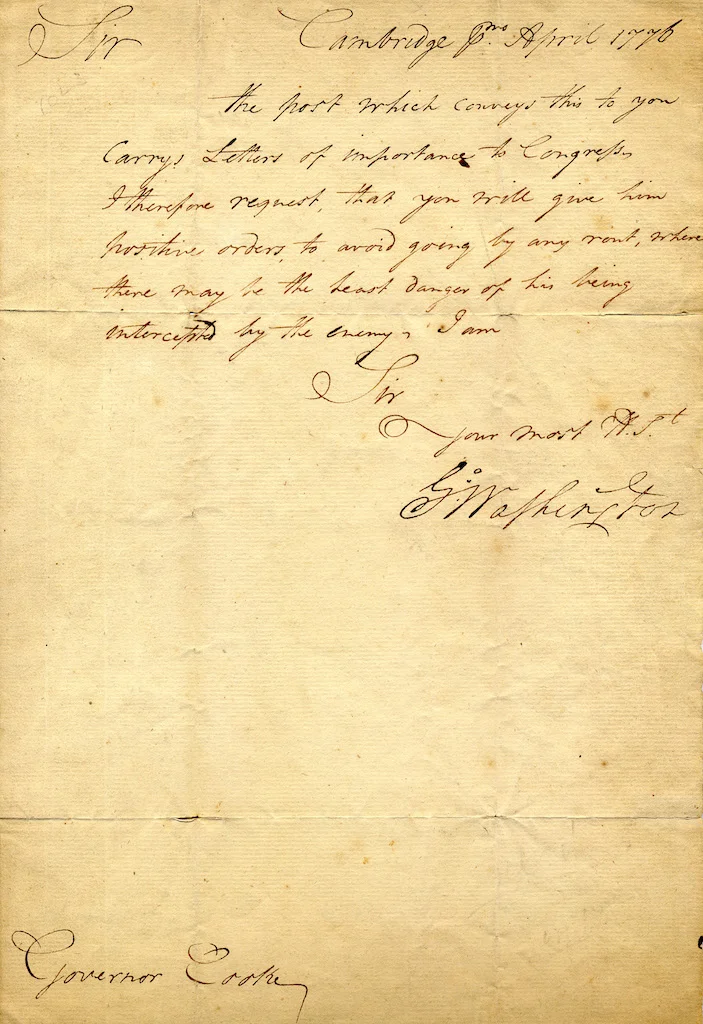 Correspondence from George Washington to Nicholas Cooke, Governor of Rhode Island