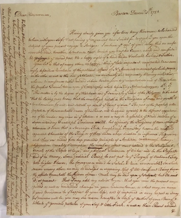 Letter from Samuel Quincy to Hannah Quincy