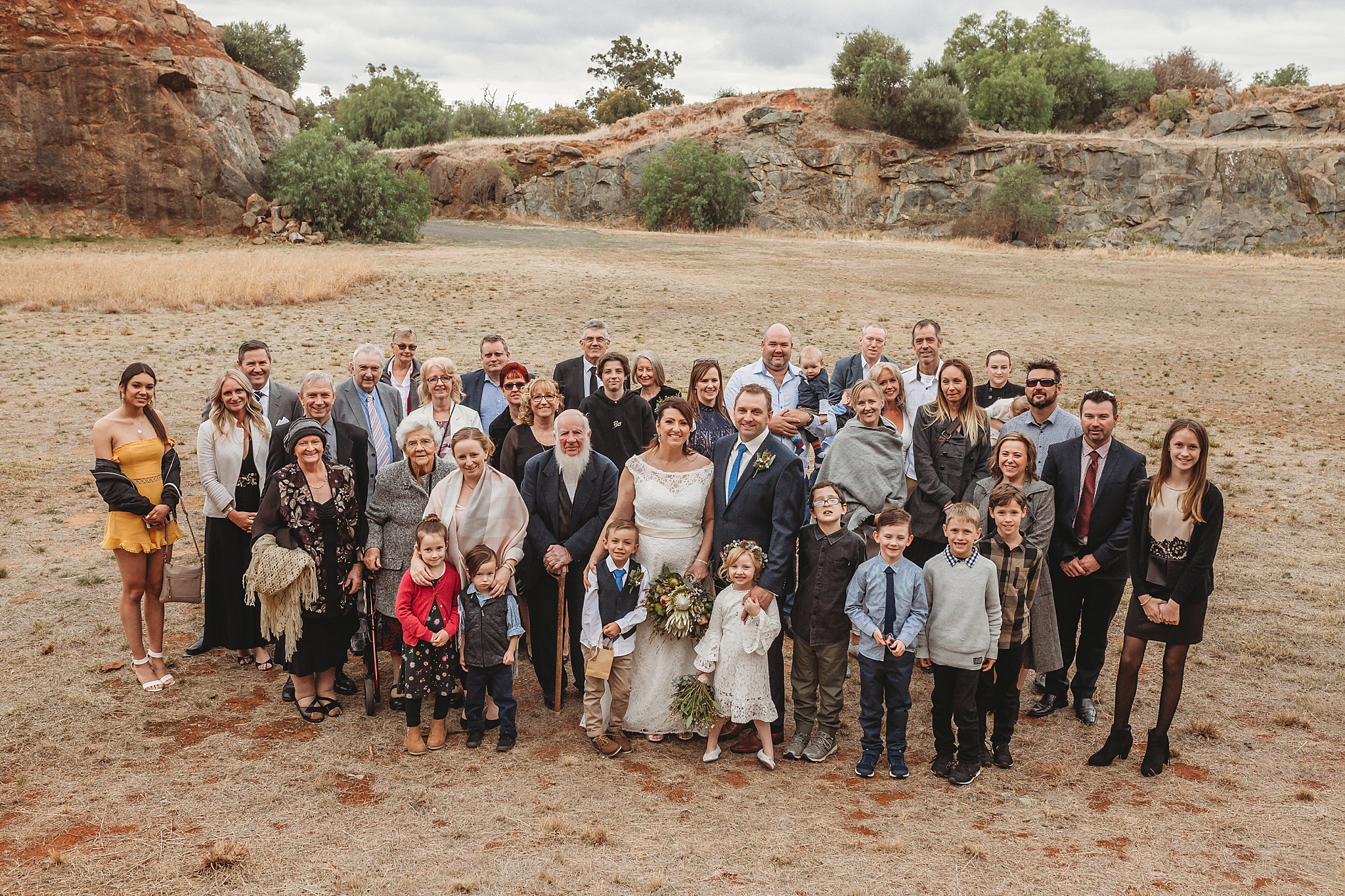 wedding group photo at dookie quarry