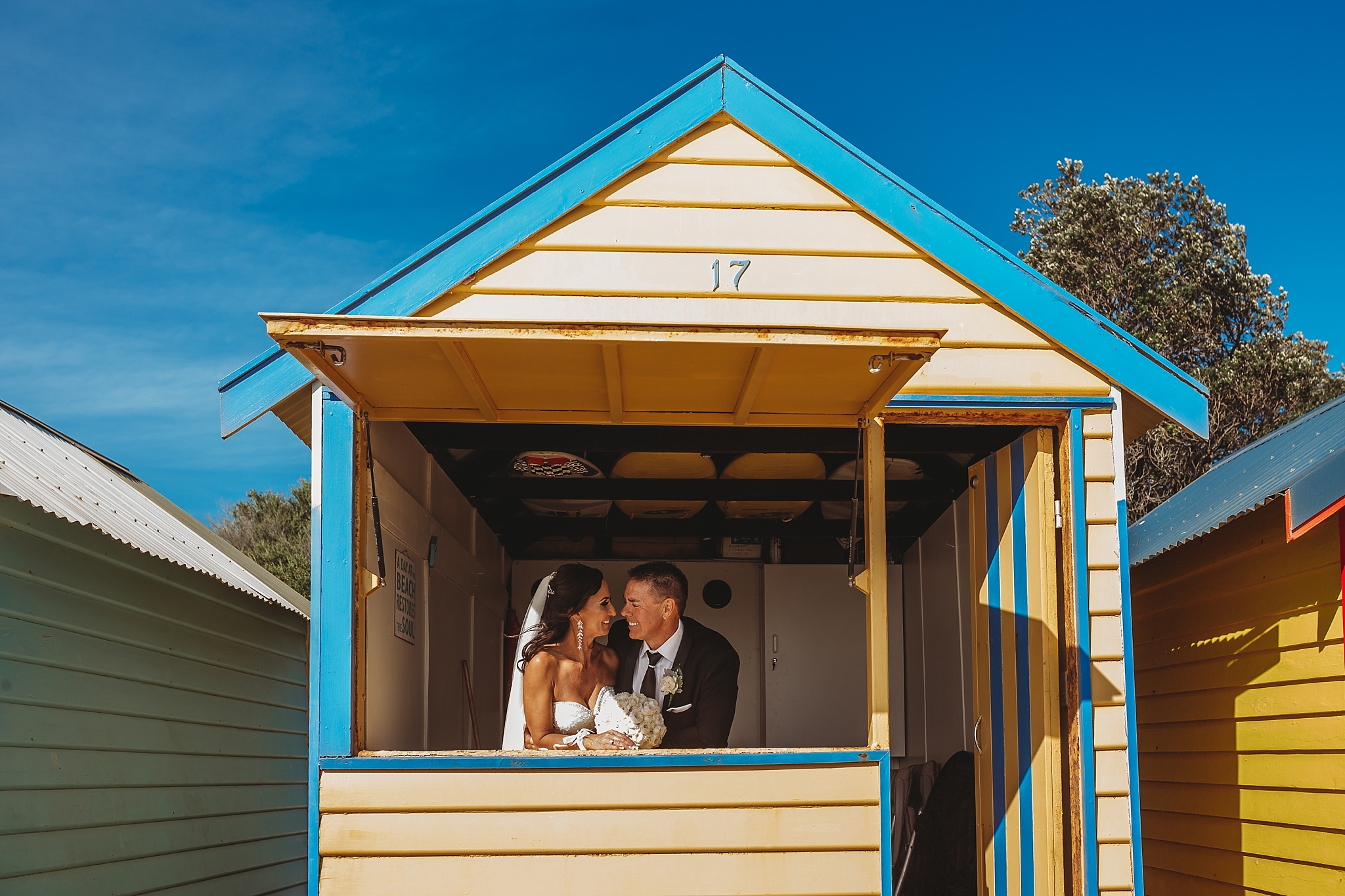bride and groom in brighton beach box