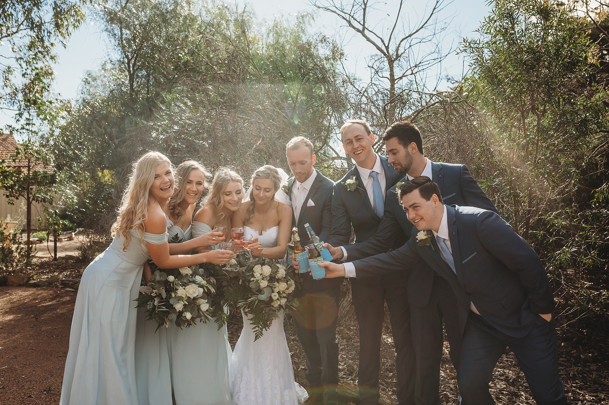 bridal party having a drink