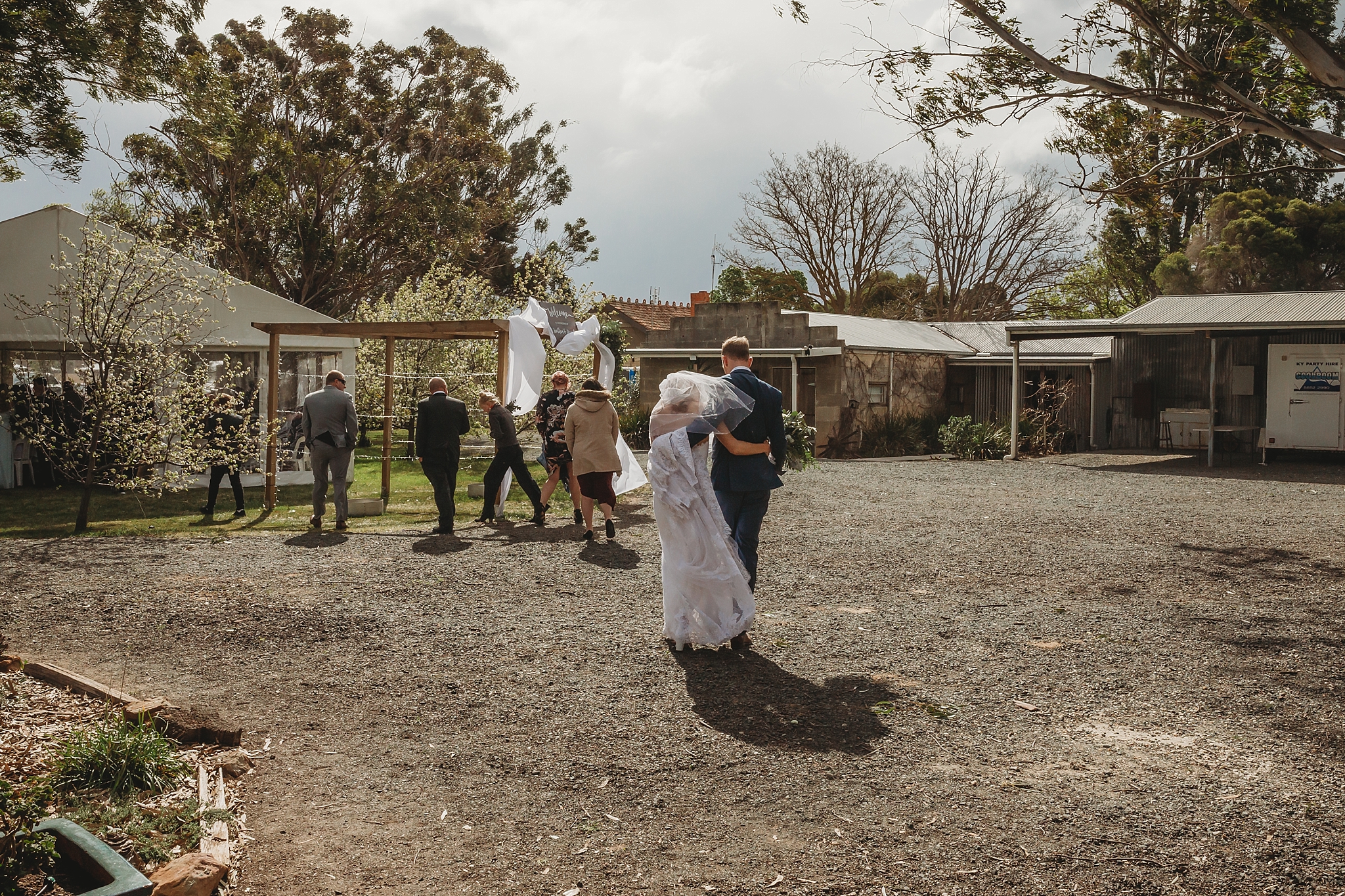 bride and groom walking