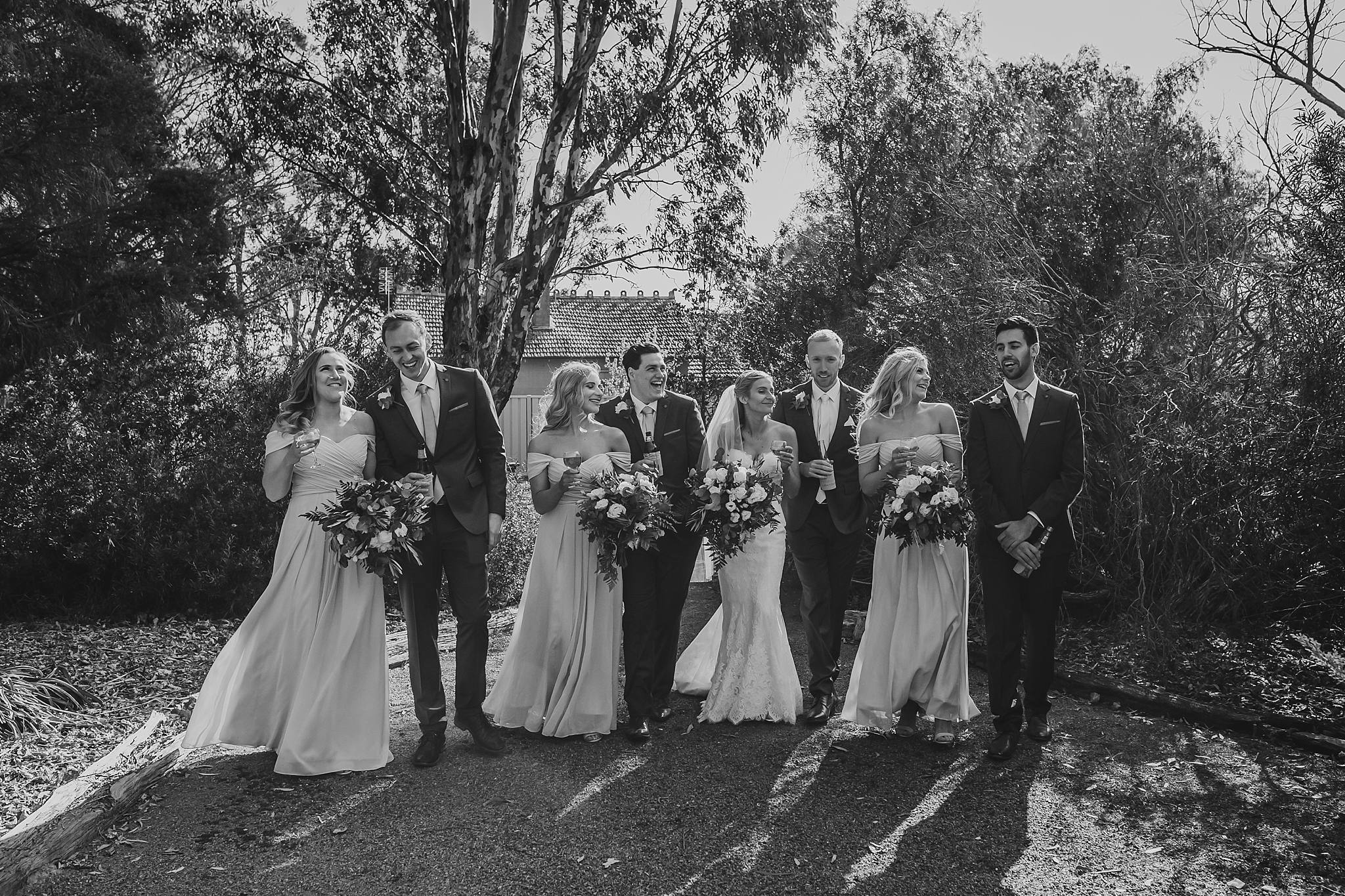 bridal party walking