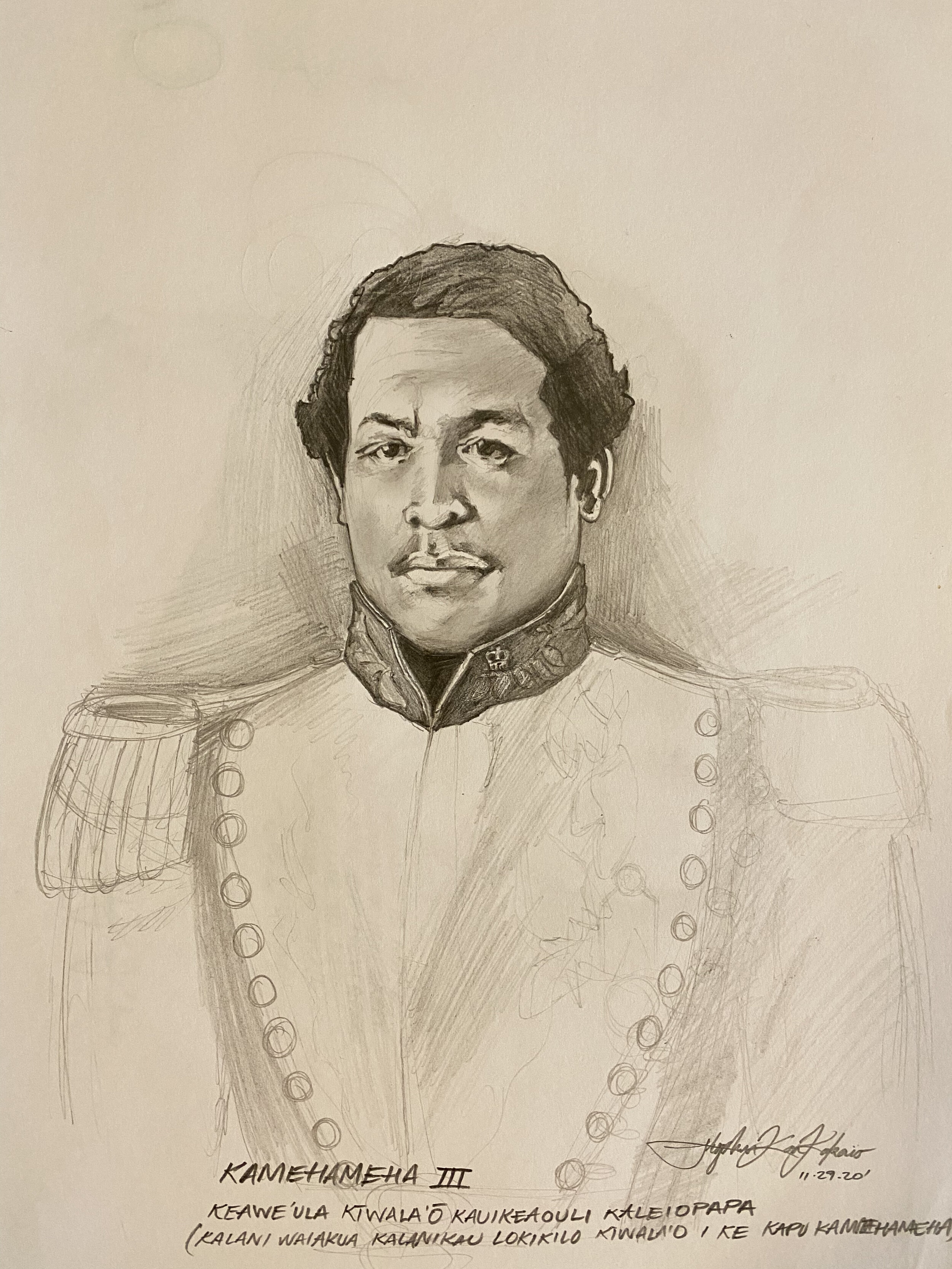 KAMEHAMEHA III GRAPHITE PENCIL SKETCH